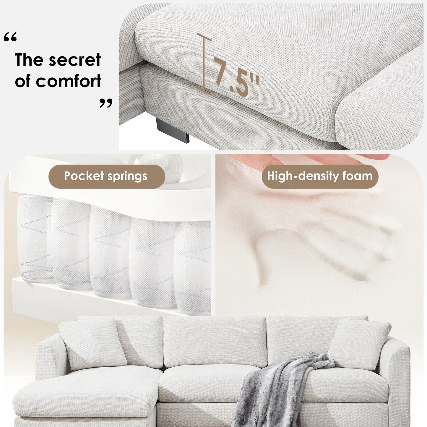 Divano componibile Cloud, set di divani di lusso a L con 2 cuscini gratuiti, mobili da interno in ciniglia a 4 posti con chaise longue oversize