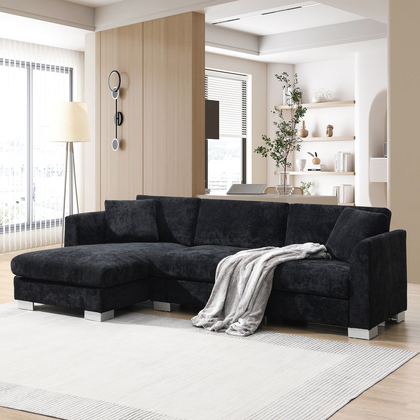Divano componibile Cloud, set di divani di lusso a L con 2 cuscini gratuiti, mobili da interno in ciniglia a 4 posti con chaise longue oversize