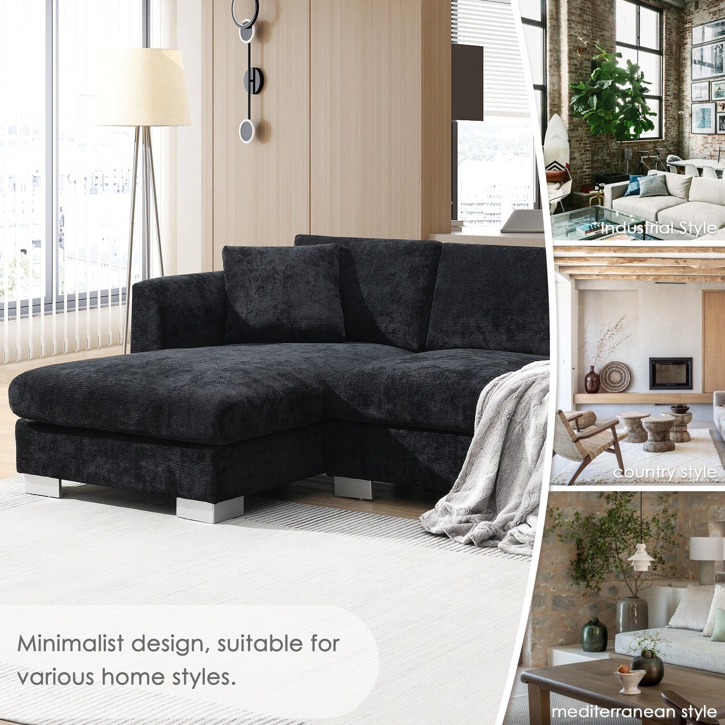 Divano componibile Cloud, set di divani di lusso a L con 2 cuscini gratuiti, mobili da interno in ciniglia a 4 posti con chaise longue oversize