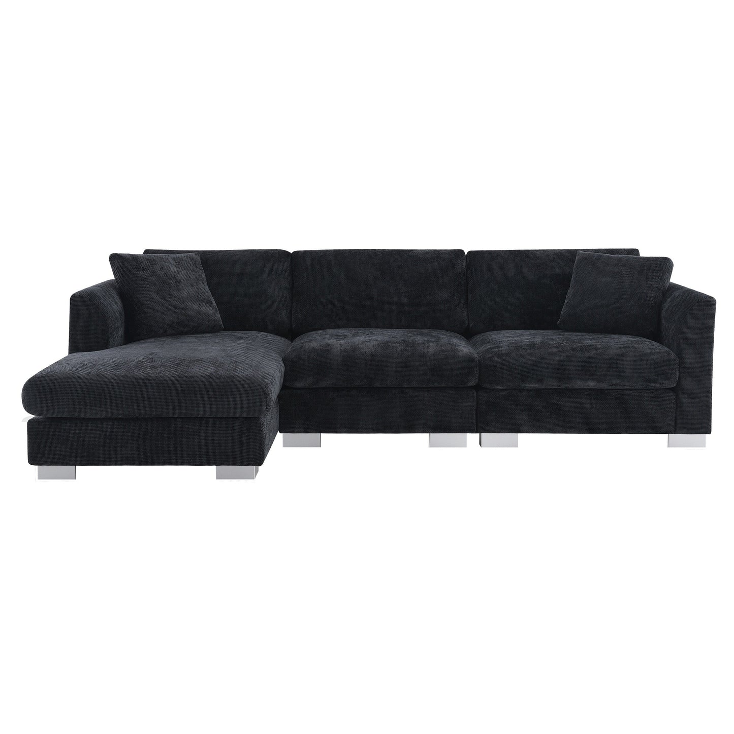 Divano componibile Cloud, set di divani di lusso a L con 2 cuscini gratuiti, mobili da interno in ciniglia a 4 posti con chaise longue oversize