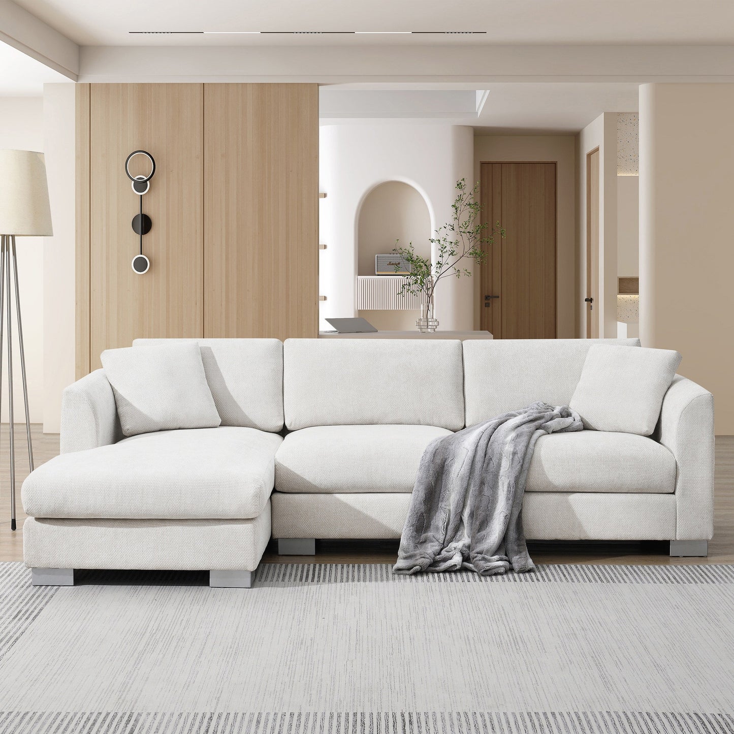 Divano componibile Cloud, set di divani di lusso a L con 2 cuscini gratuiti, mobili da interno in ciniglia a 4 posti con chaise longue oversize