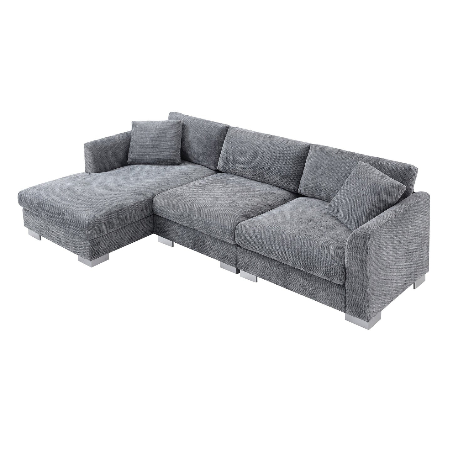 Divano componibile Cloud, set di divani di lusso a L con 2 cuscini gratuiti, mobili da interno in ciniglia a 4 posti con chaise longue oversize