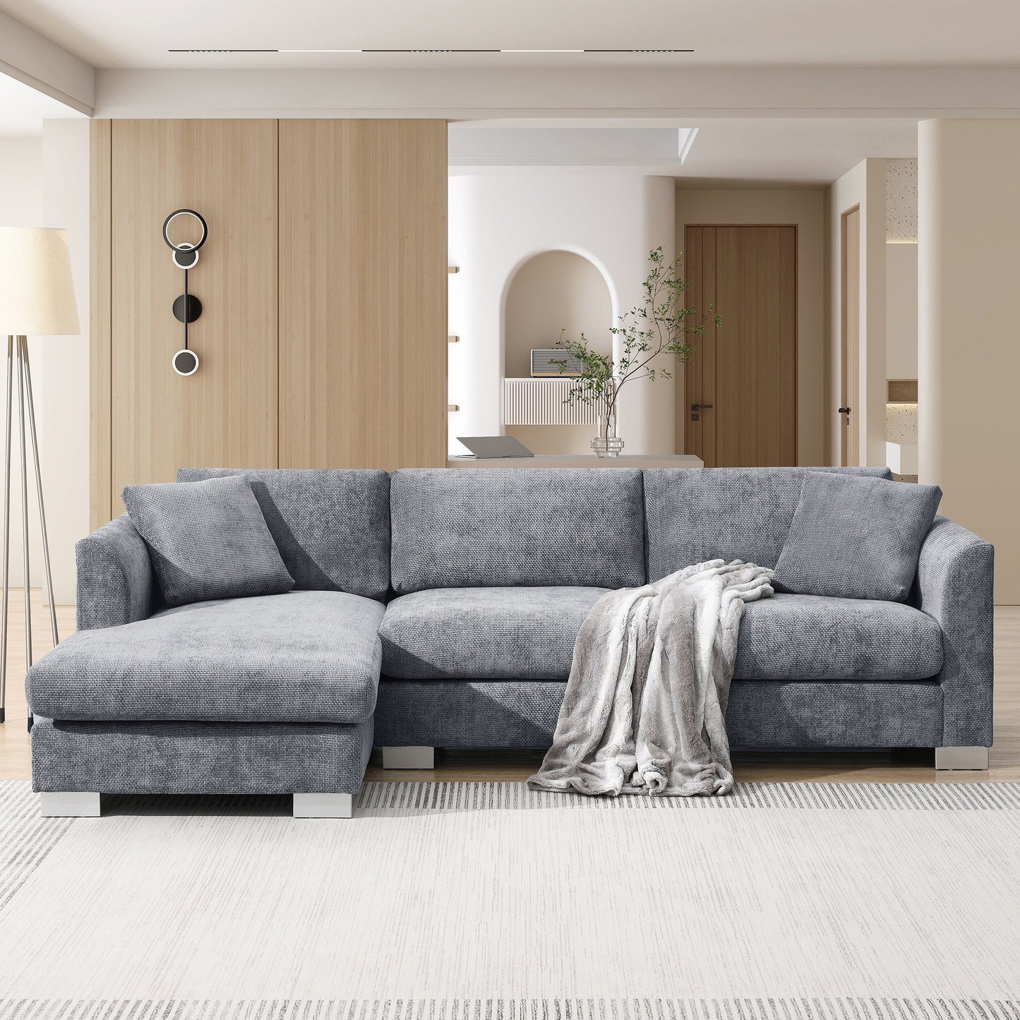 Divano componibile Cloud, set di divani di lusso a L con 2 cuscini gratuiti, mobili da interno in ciniglia a 4 posti con chaise longue oversize