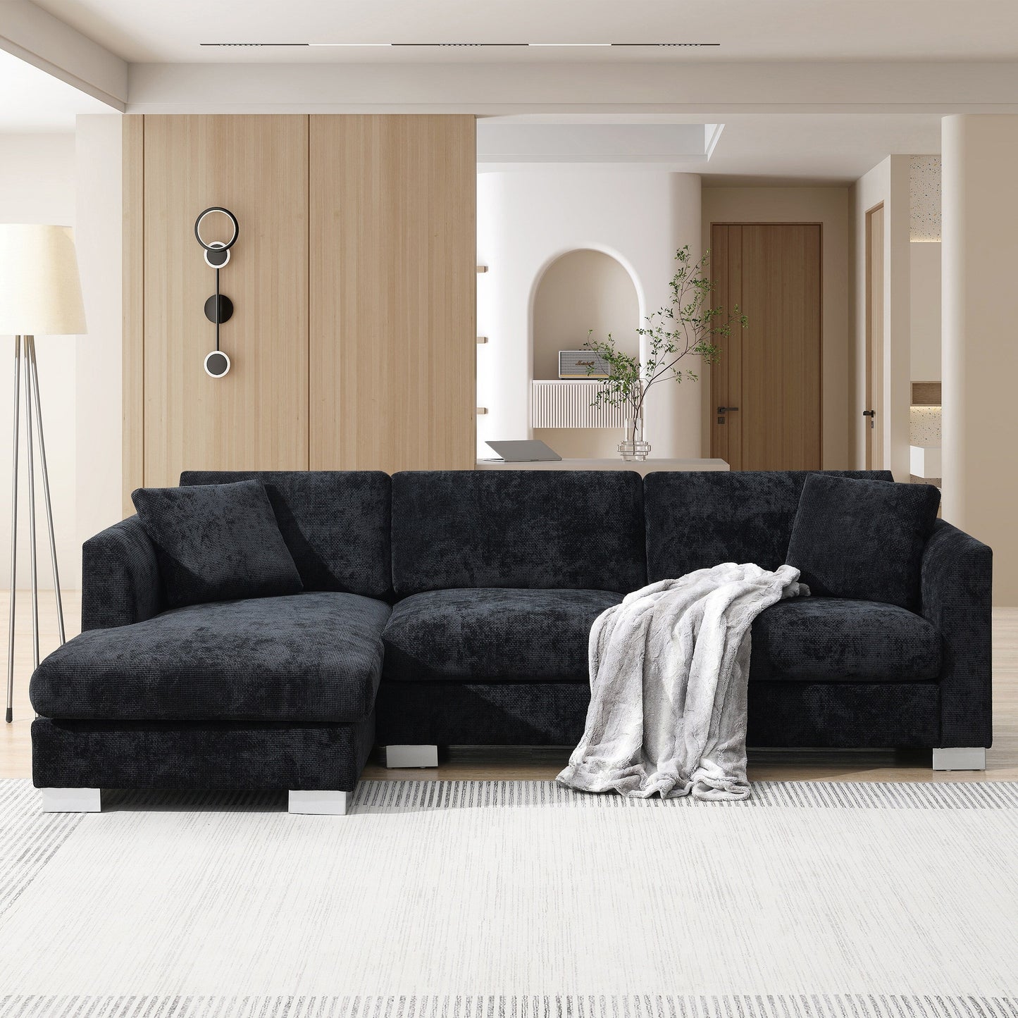 Divano componibile Cloud, set di divani di lusso a L con 2 cuscini gratuiti, mobili da interno in ciniglia a 4 posti con chaise longue oversize