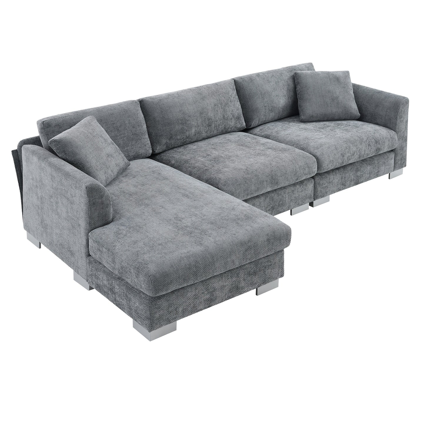 Divano componibile Cloud, set di divani di lusso a L con 2 cuscini gratuiti, mobili da interno in ciniglia a 4 posti con chaise longue oversize