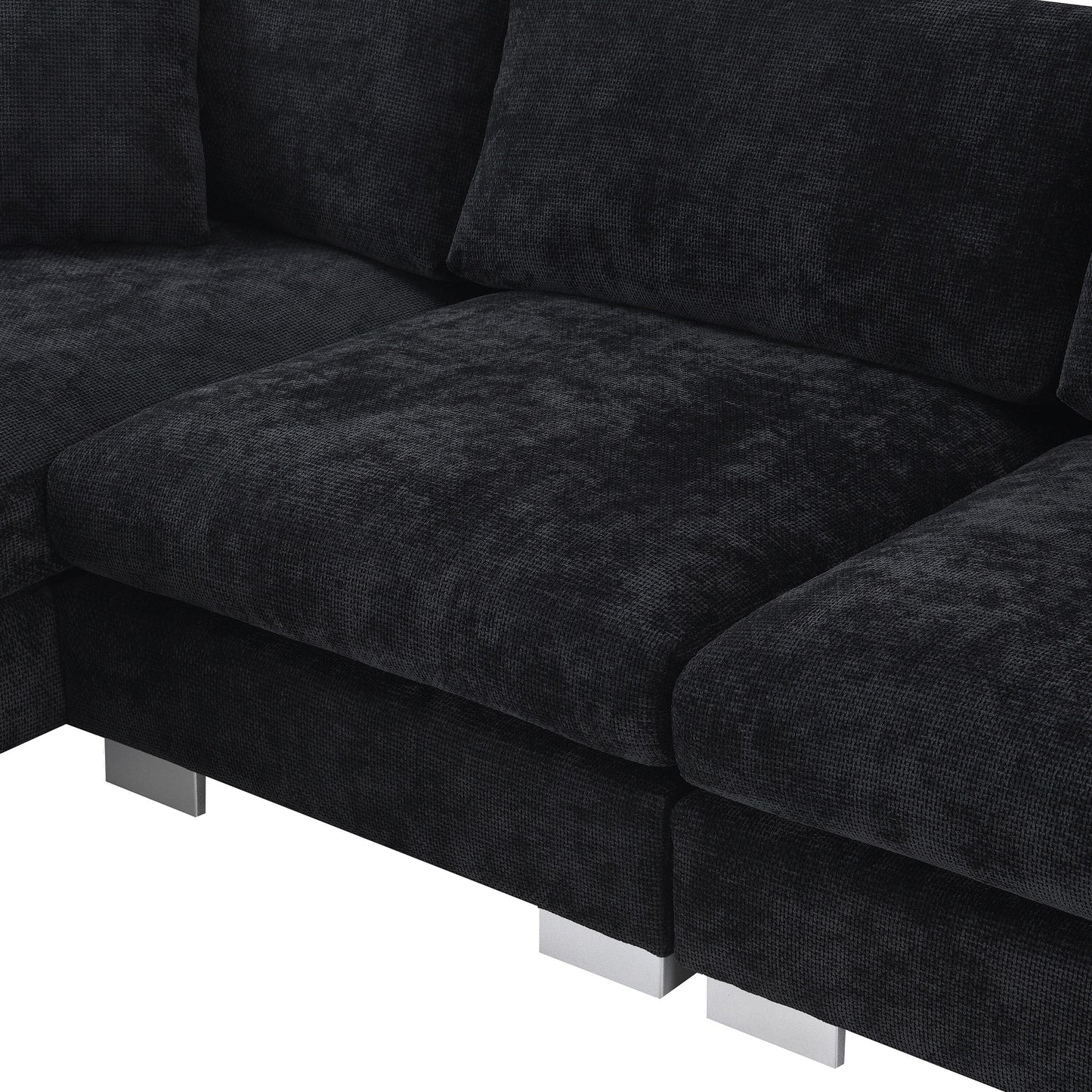 Divano componibile Cloud, set di divani di lusso a L con 2 cuscini gratuiti, mobili da interno in ciniglia a 4 posti con chaise longue oversize