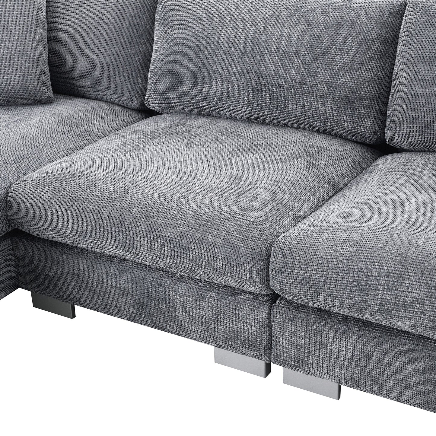 Divano componibile Cloud, set di divani di lusso a L con 2 cuscini gratuiti, mobili da interno in ciniglia a 4 posti con chaise longue oversize