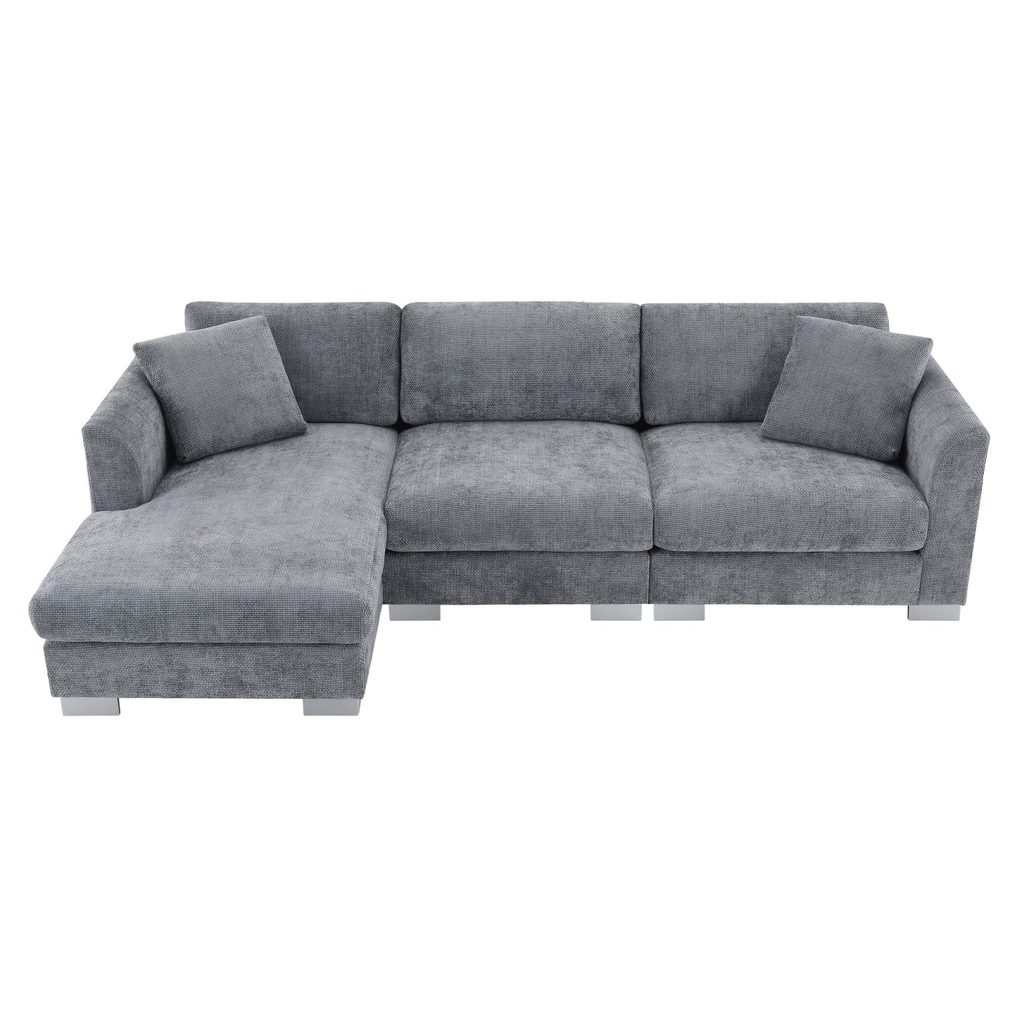 Divano componibile Cloud, set di divani di lusso a L con 2 cuscini gratuiti, mobili da interno in ciniglia a 4 posti con chaise longue oversize