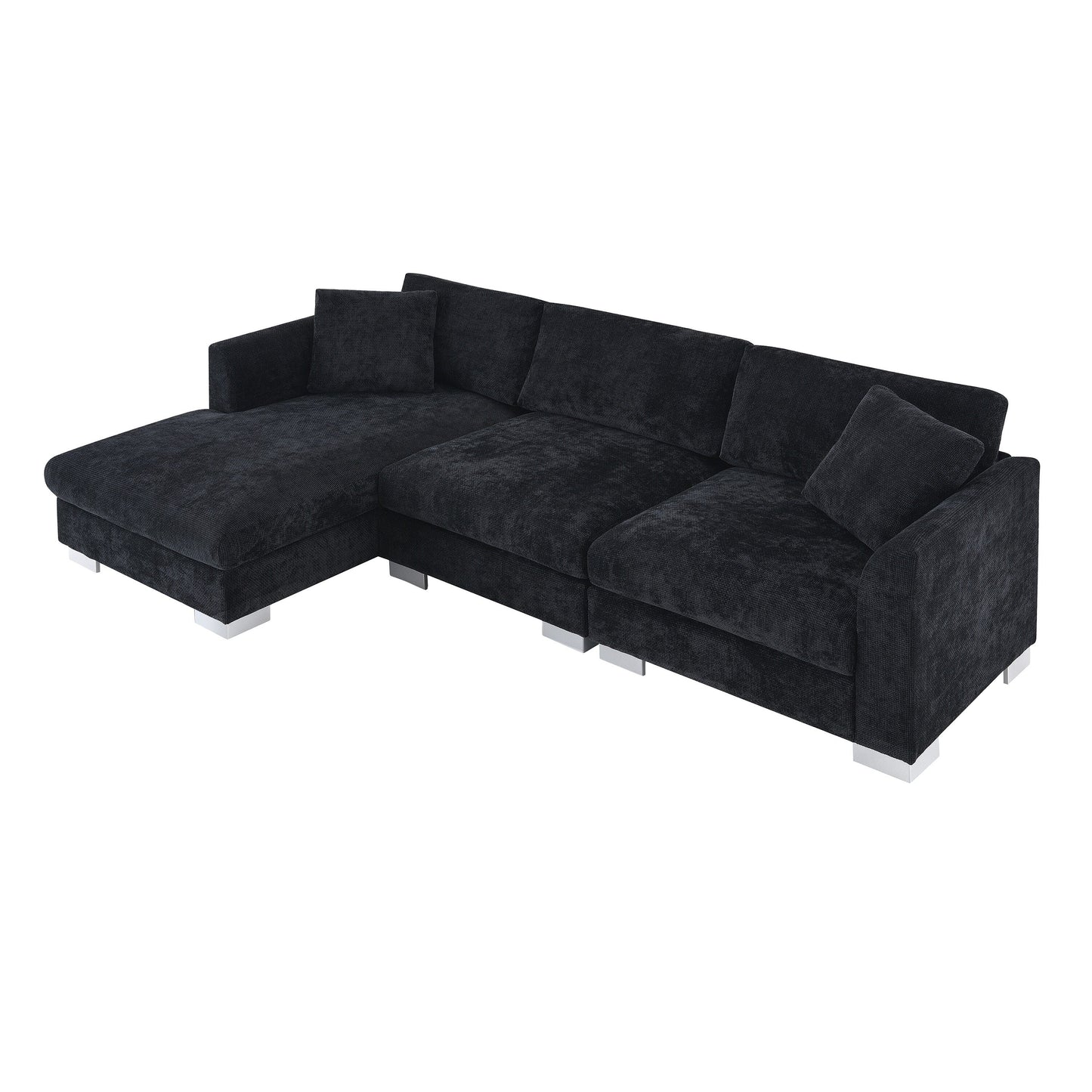 Divano componibile Cloud, set di divani di lusso a L con 2 cuscini gratuiti, mobili da interno in ciniglia a 4 posti con chaise longue oversize