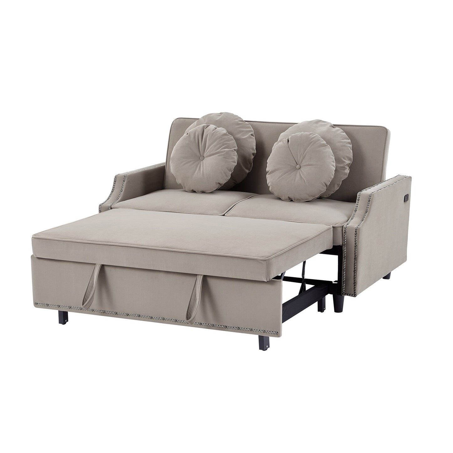 Divano letto regolabile in poliestere Coffee 54.7 con due porte USB e quattro cuscini lombari floreali