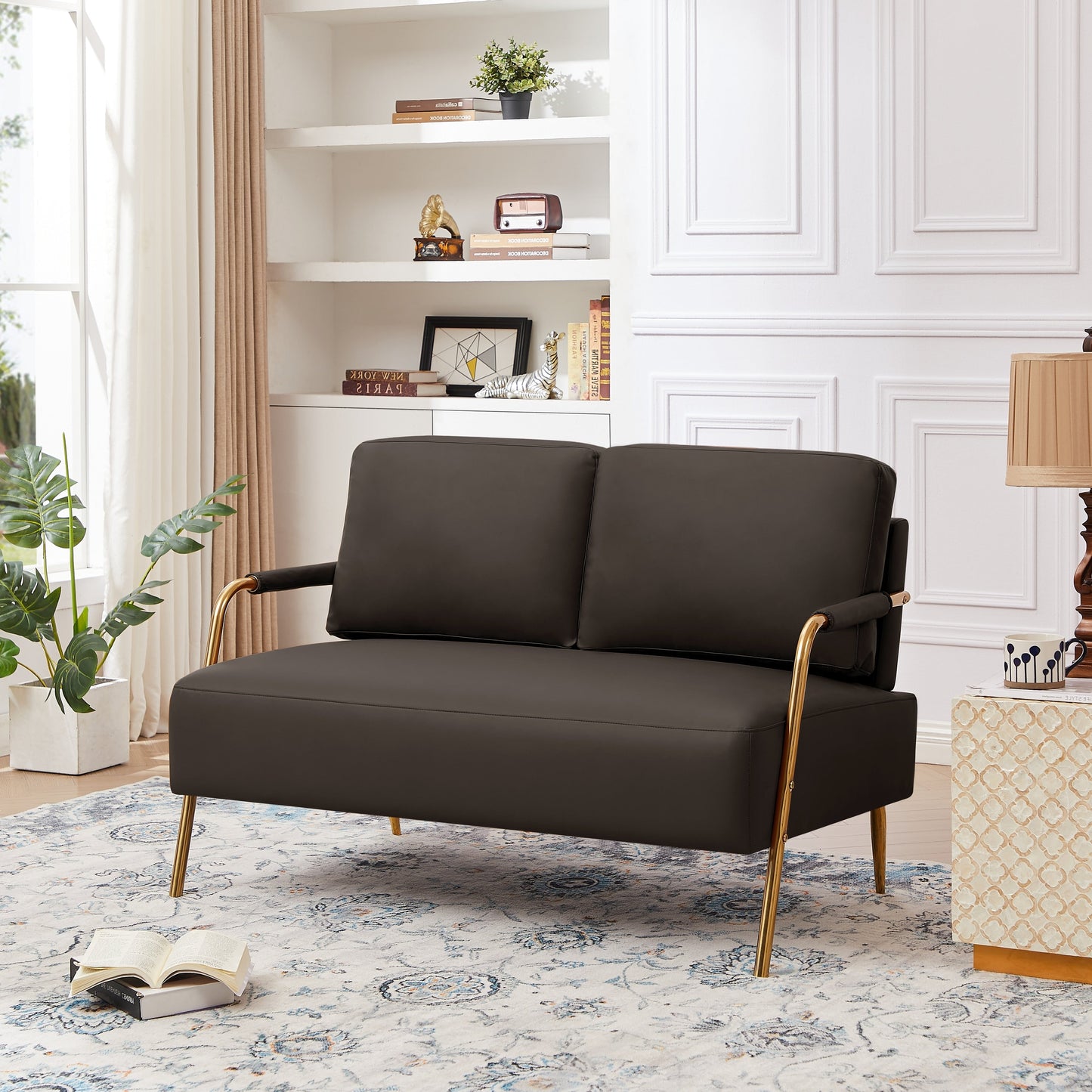 Divano moderno in tessuto Coffee Modern da 49,6 pollici, adatto agli animali domestici, con cuscino posteriore rimovibile e gambe in metallo per il soggiorno