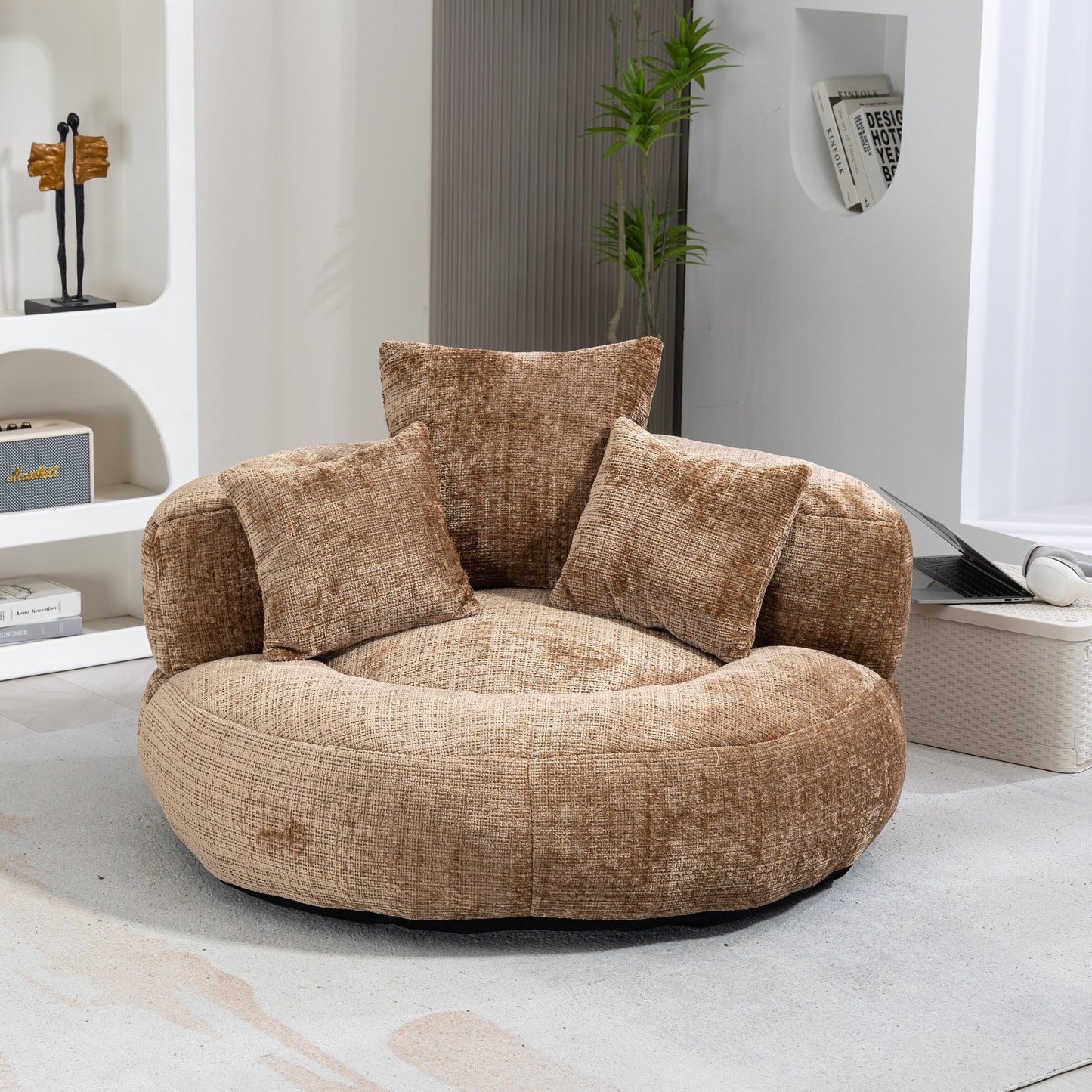 Divano singolo oversize in ciniglia da 42,52 pollici con tre cuscini per camera da letto