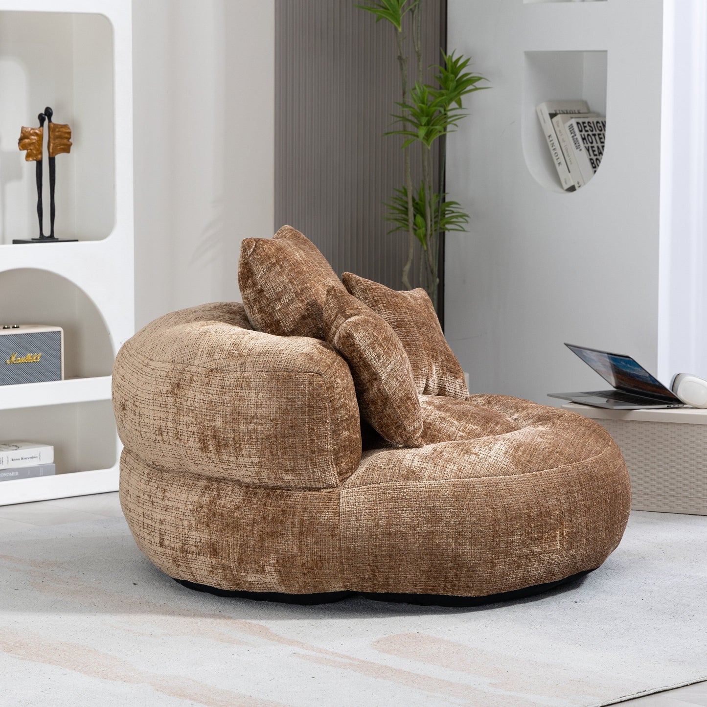Divano singolo oversize in ciniglia da 42,52 pollici con tre cuscini per camera da letto