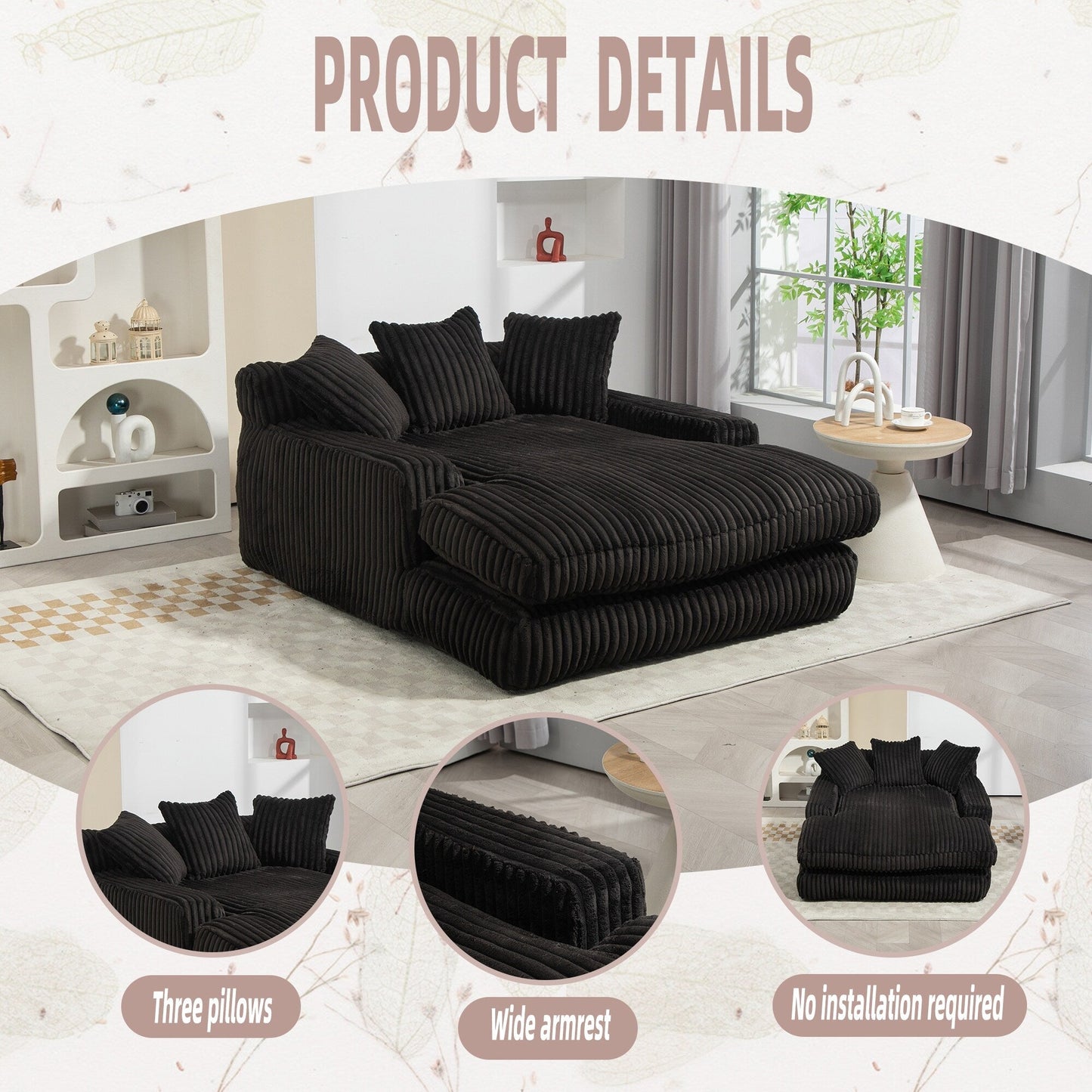 Divano letto in velluto a coste con imbottitura in spugna altamente elastica, divano senza installazione per soggiorno
