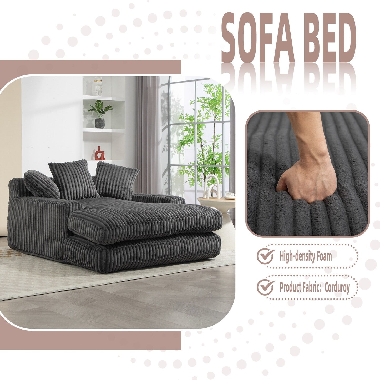 Divano letto in velluto a coste con imbottitura in spugna altamente elastica, divano senza installazione per soggiorno