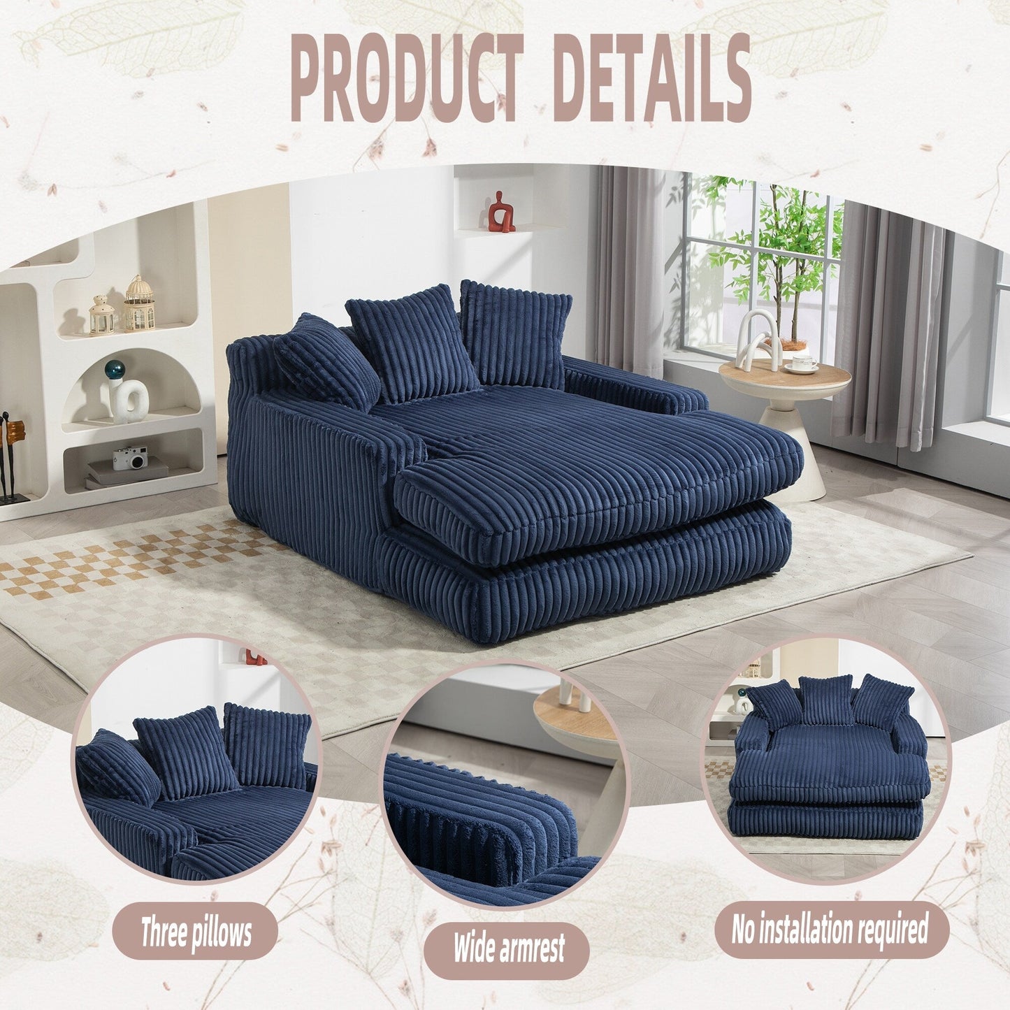 Divano letto in velluto a coste con imbottitura in spugna altamente elastica, divano senza installazione per soggiorno