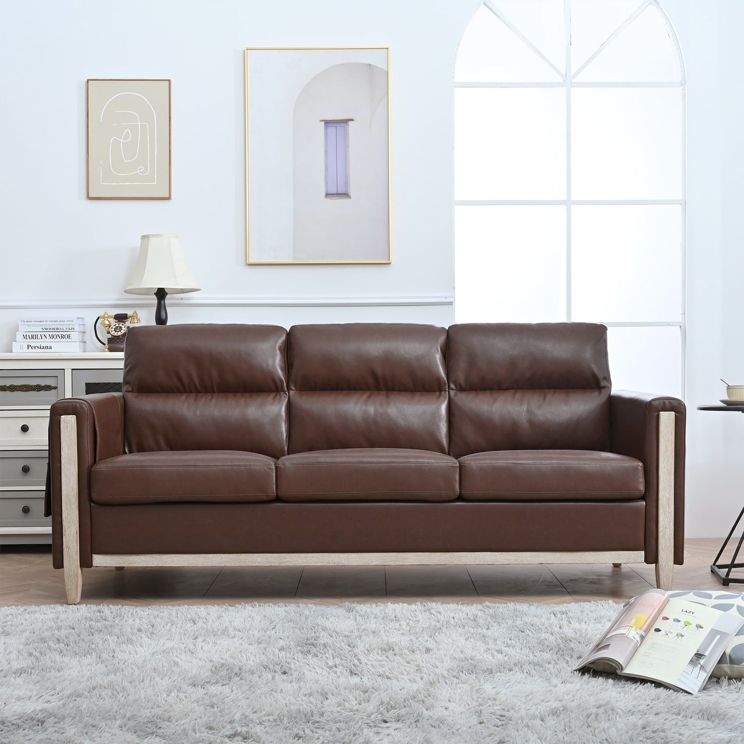Comodo divano a tre posti imbottito in legno massello - 31,30 x 79,53 x 35,43