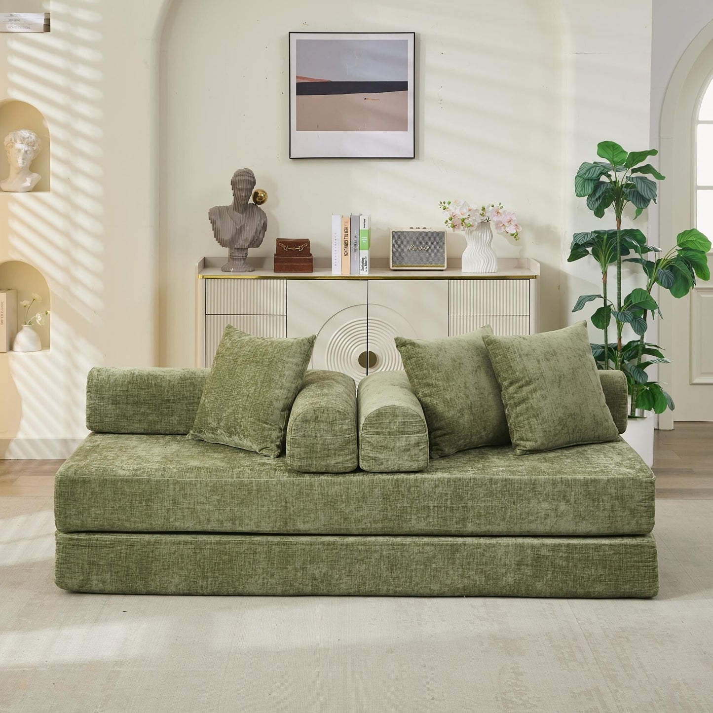 Divano letto pieghevole e trasformabile, comodo divano letto da terra, divano da terra in ciniglia con braccioli, divano da terra
