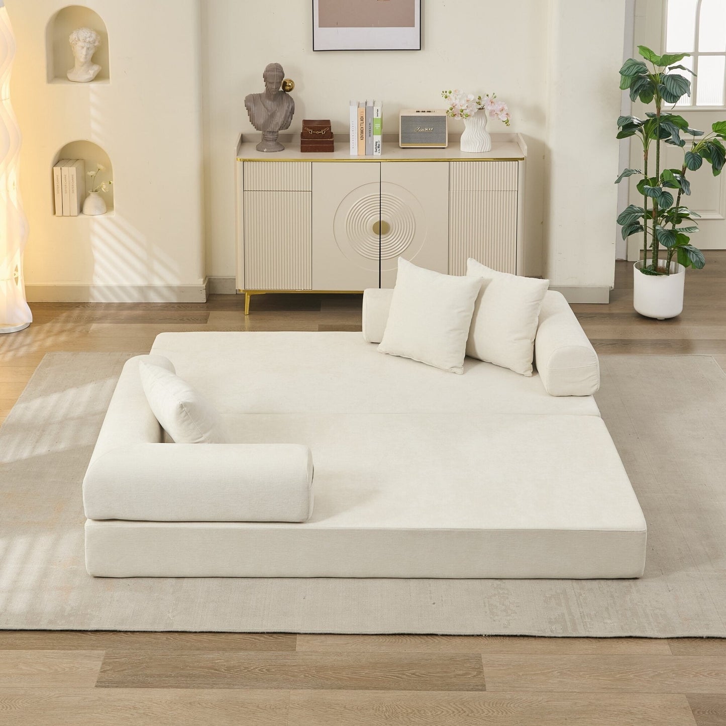 Divano letto pieghevole e trasformabile, comodo divano letto da terra, divano da terra in ciniglia con braccioli, divano da terra