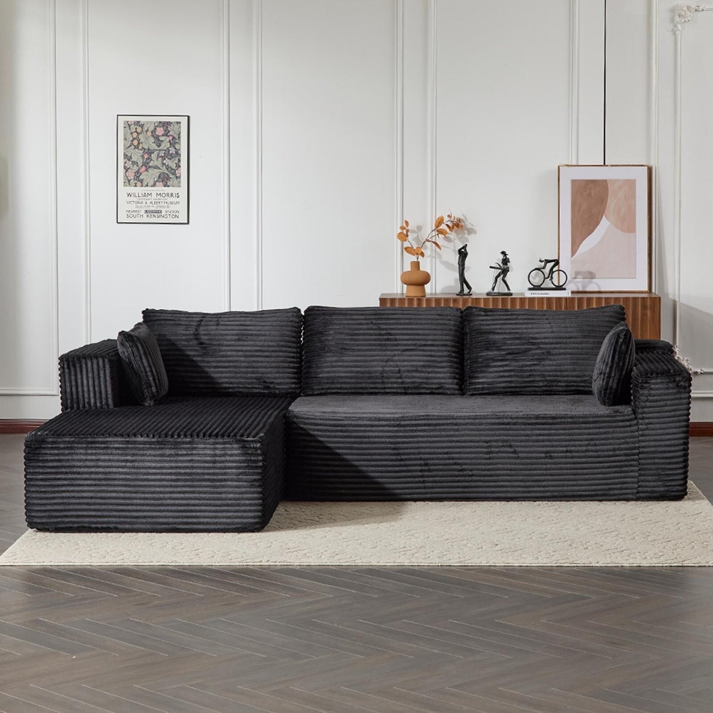 Divano componibile a compressione con chaise longue a forma di L, divano letto modulare con seduta profonda per soggiorno, camera da letto, velluto a coste