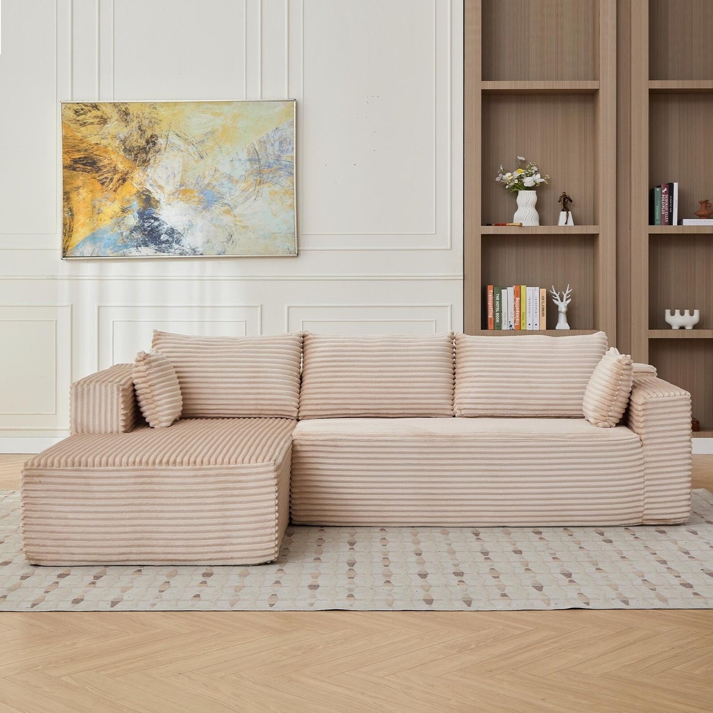 Divano componibile a compressione con chaise longue a forma di L, divano letto modulare con seduta profonda per soggiorno, camera da letto, velluto a coste