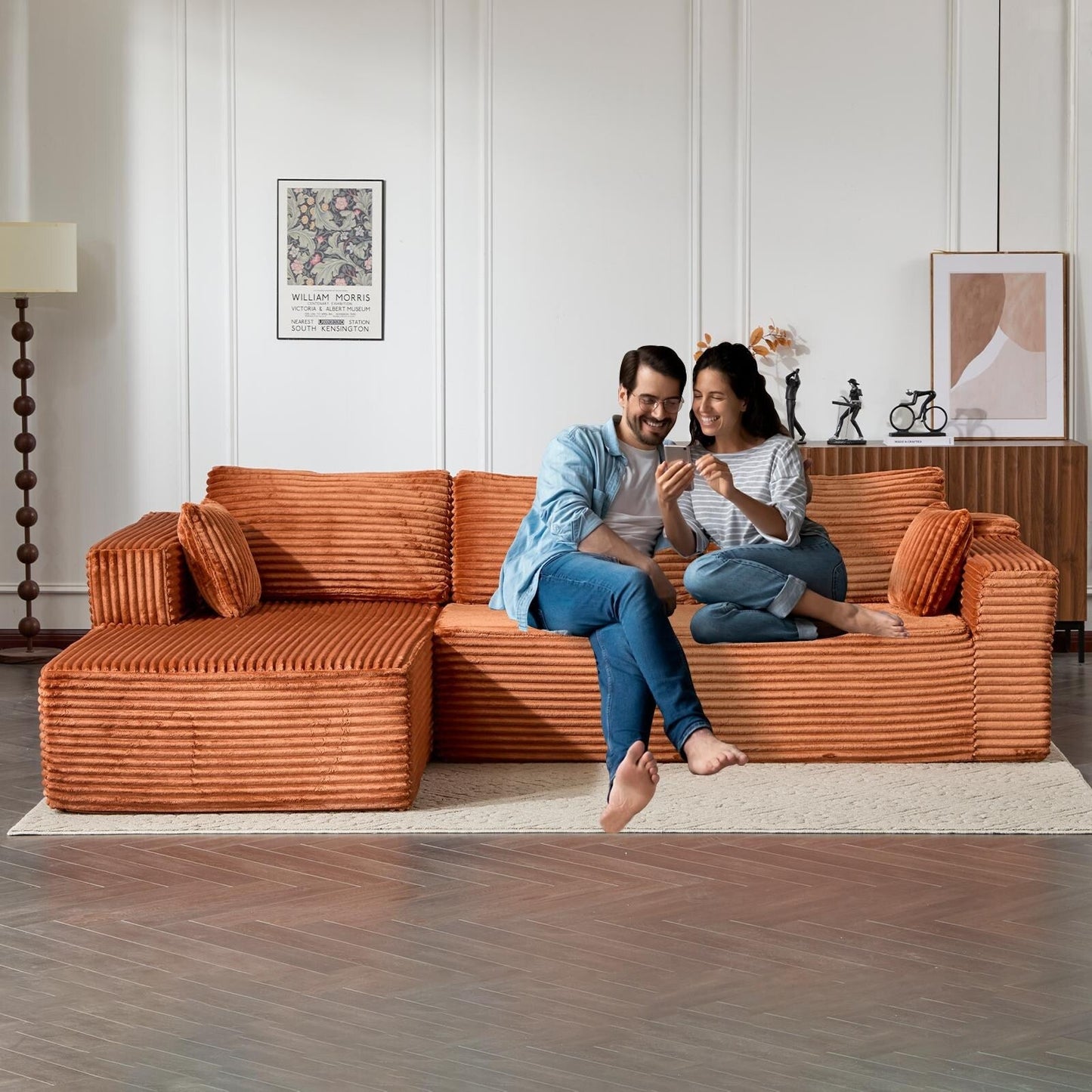 Divano componibile a compressione con chaise longue a forma di L, divano letto modulare con seduta profonda per soggiorno, camera da letto, velluto a coste