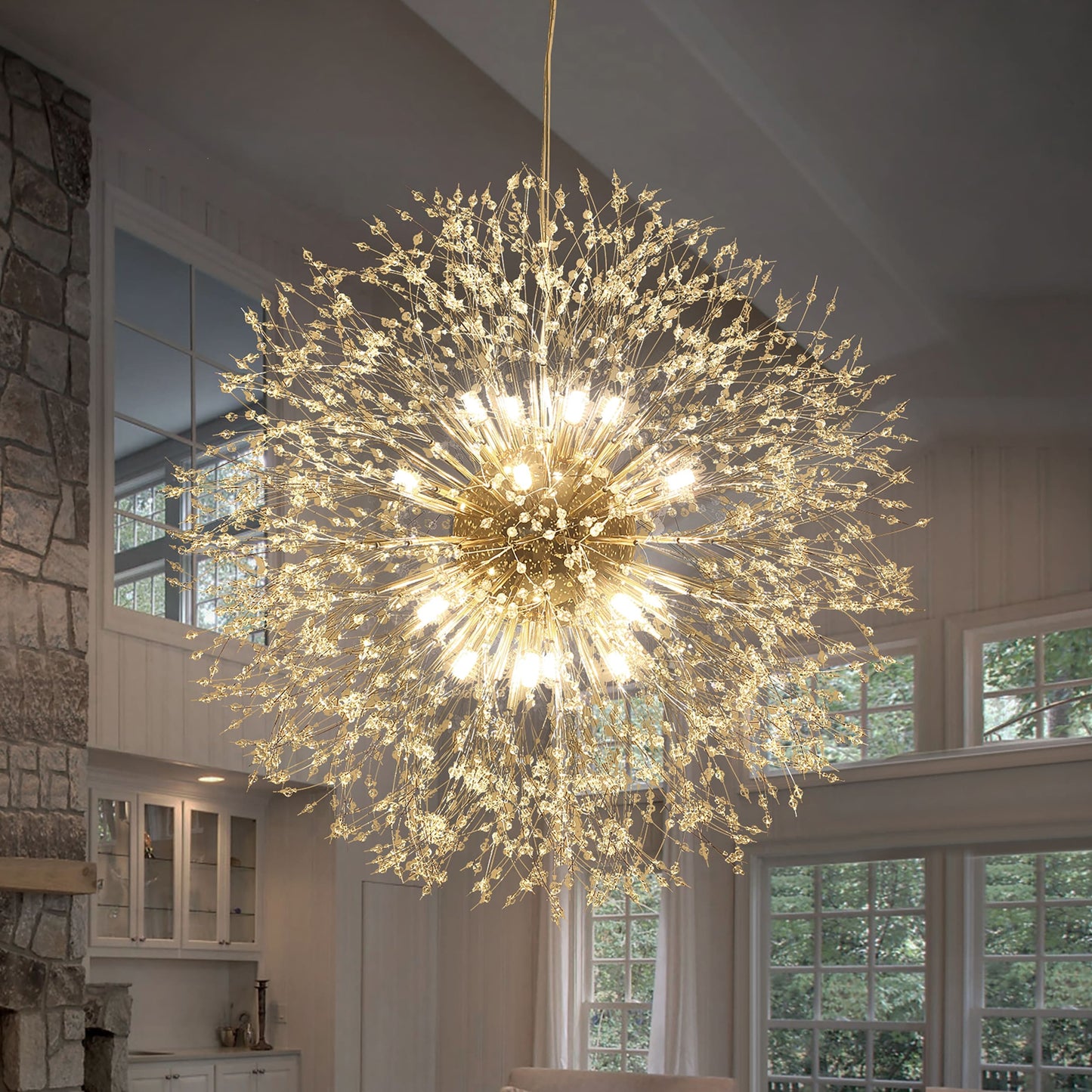 Lampadario contemporaneo Sputnik in cristallo con fuochi d'artificio glamour da 16/20/24 luci, lampada a sospensione Dandelion