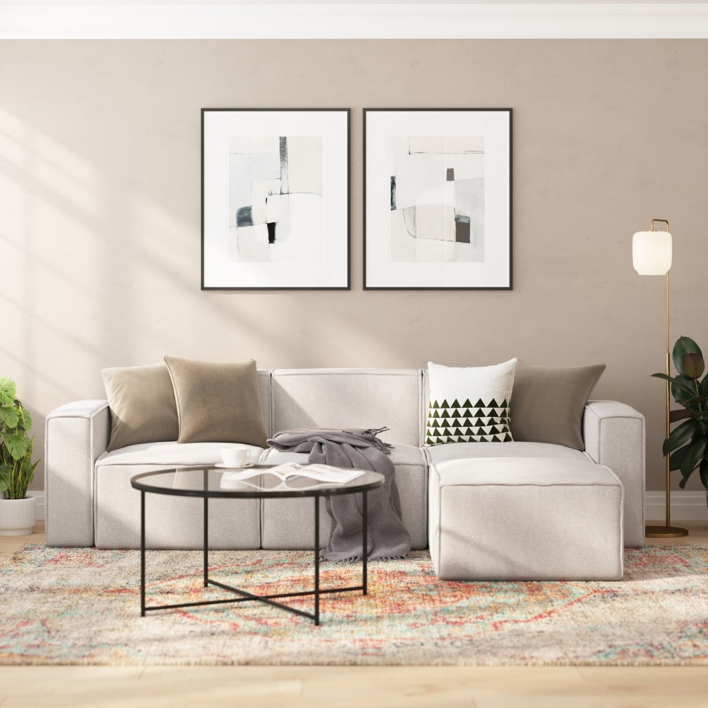 Divano componibile modulare contemporaneo senza braccioli con poltrona centrale - 36,75 P x 28,25 L x 28 A