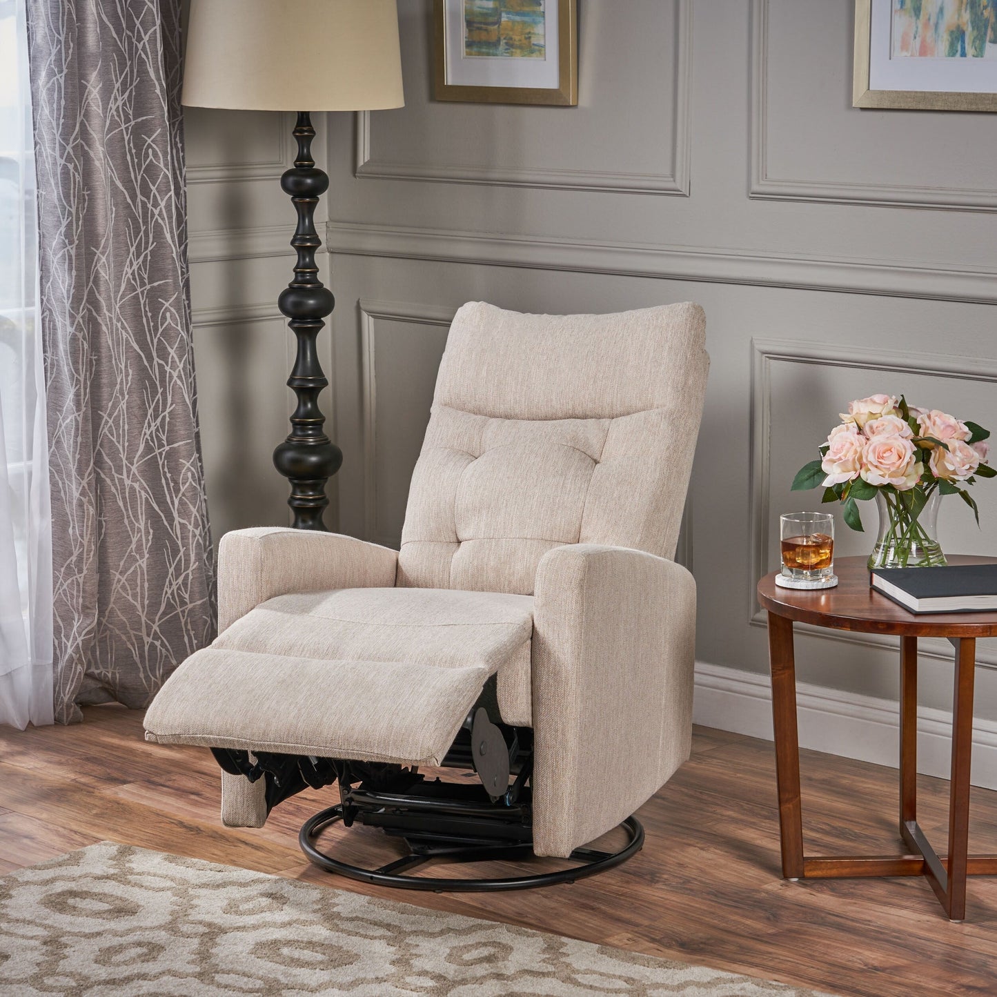 Poltrona reclinabile girevole con schienale push-back contemporanea