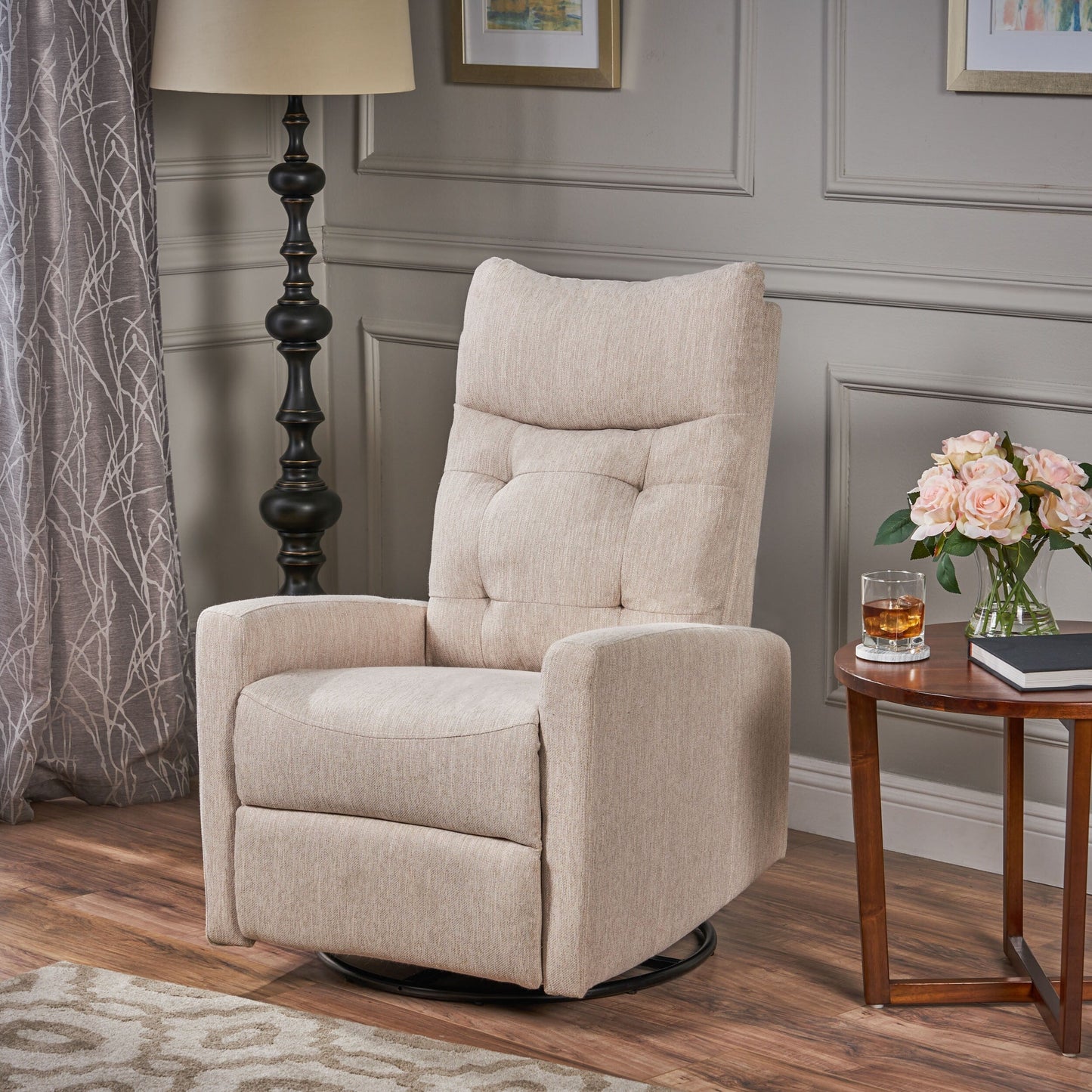 Poltrona reclinabile girevole con schienale push-back contemporanea