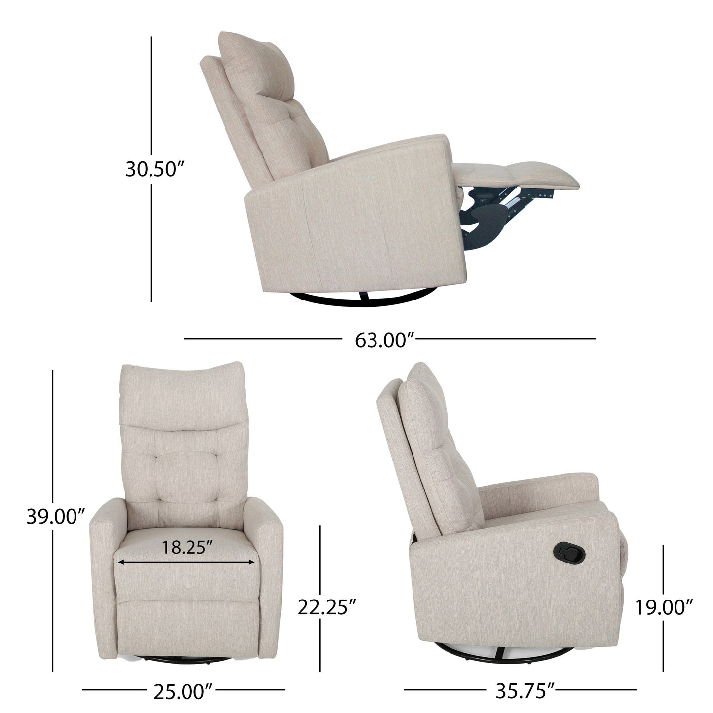 Poltrona reclinabile girevole con schienale push-back contemporanea