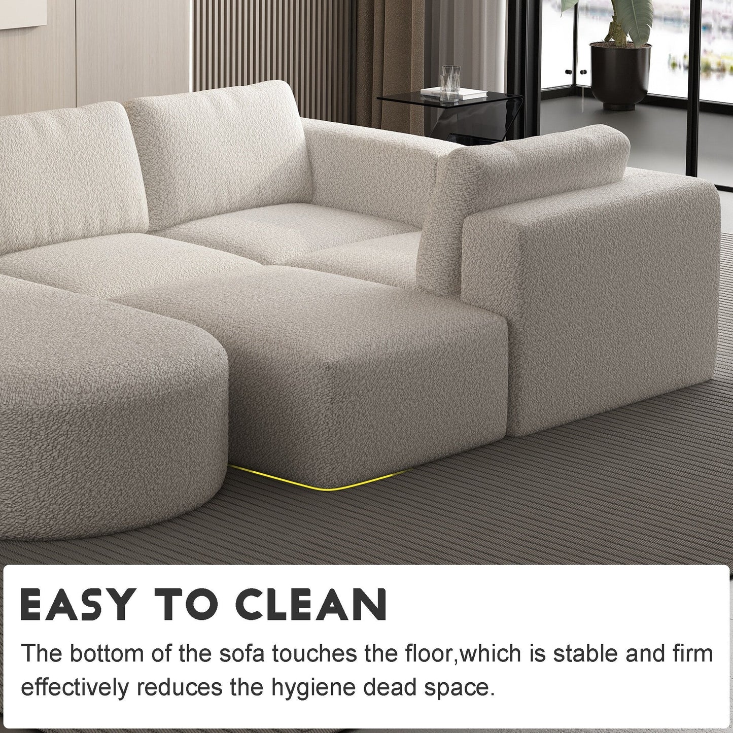 Divano componibile modulare a forma di U convertibile 104,32*70,86 con chaise longue, pouf e spugna compressa per soggiorno