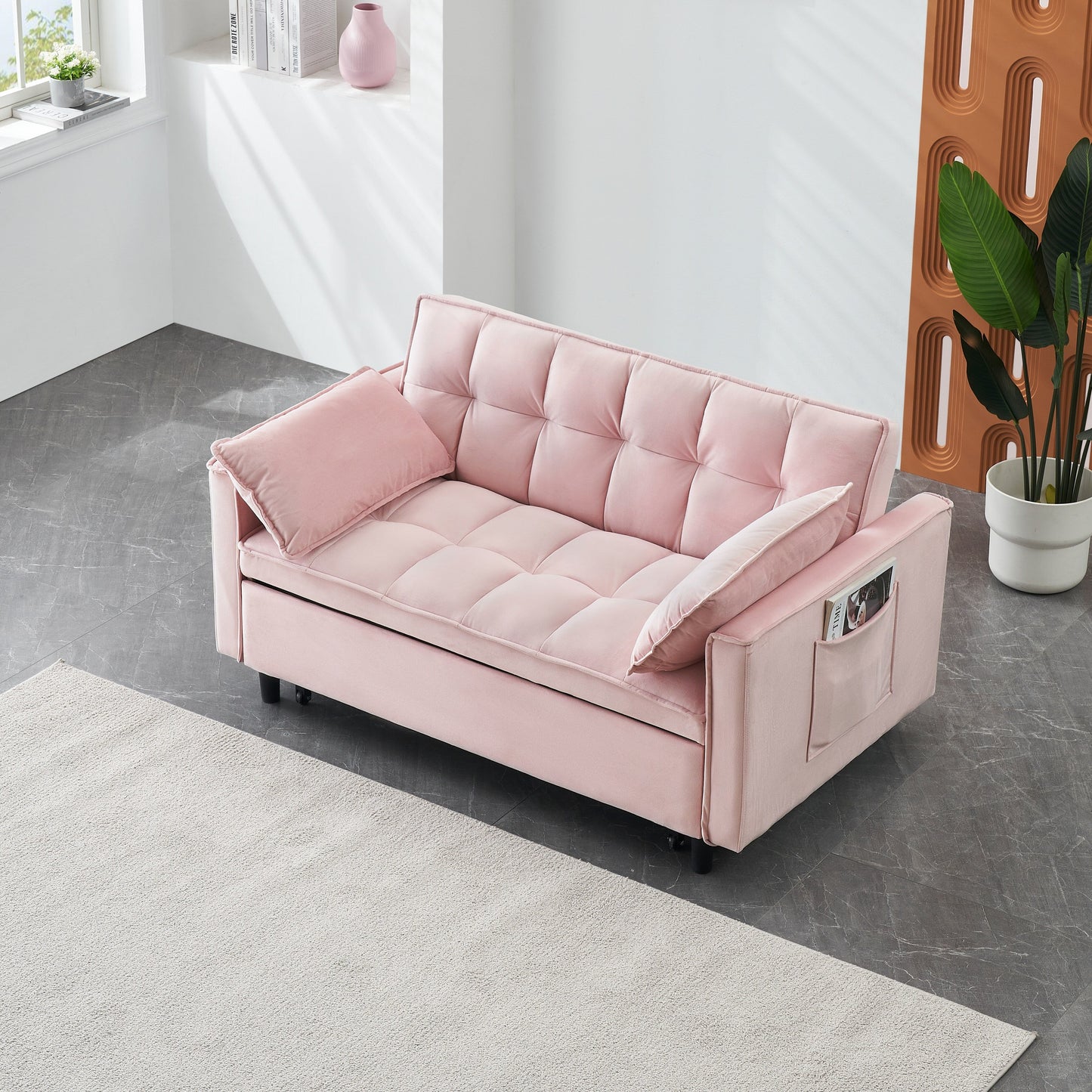 Divano letto trasformabile 3 in 1 in velluto - Elegante divano da 55 posti a sedere per soggiorno o camera da letto