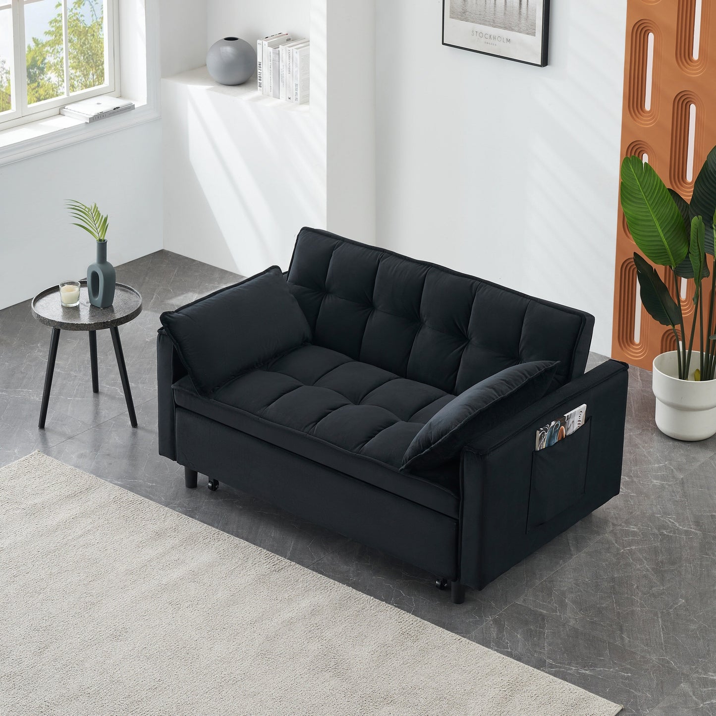 Divano letto trasformabile 3 in 1 in velluto - Elegante divano da 55 posti a sedere per soggiorno o camera da letto