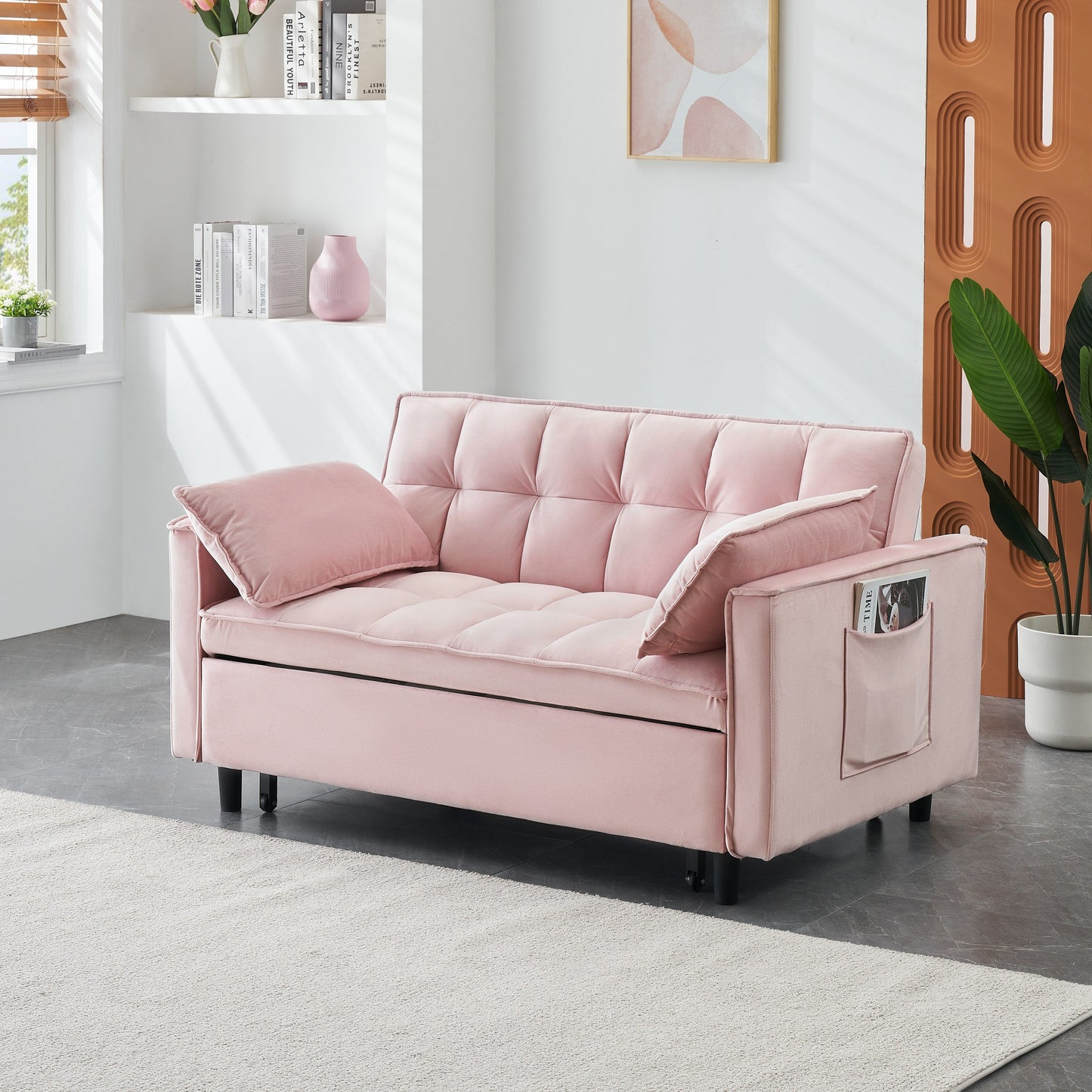 Divano letto trasformabile 3 in 1 in velluto - Elegante divano da 55 posti a sedere per soggiorno o camera da letto