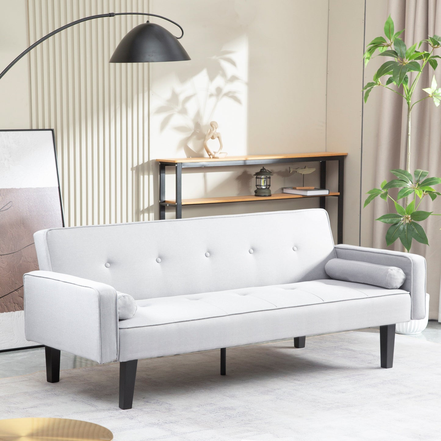 Divano letto futon trasformabile a 3 posti con gambe in legno