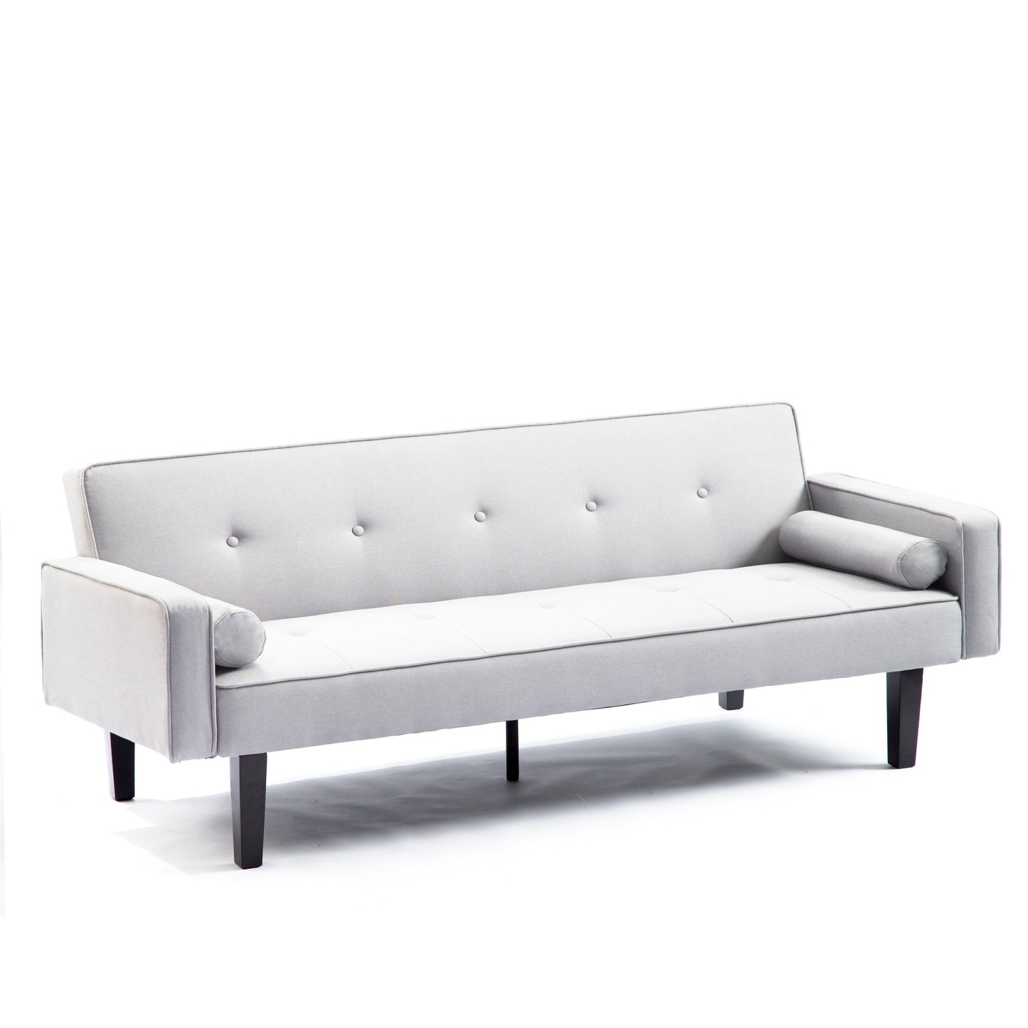 Divano letto futon trasformabile a 3 posti con gambe in legno