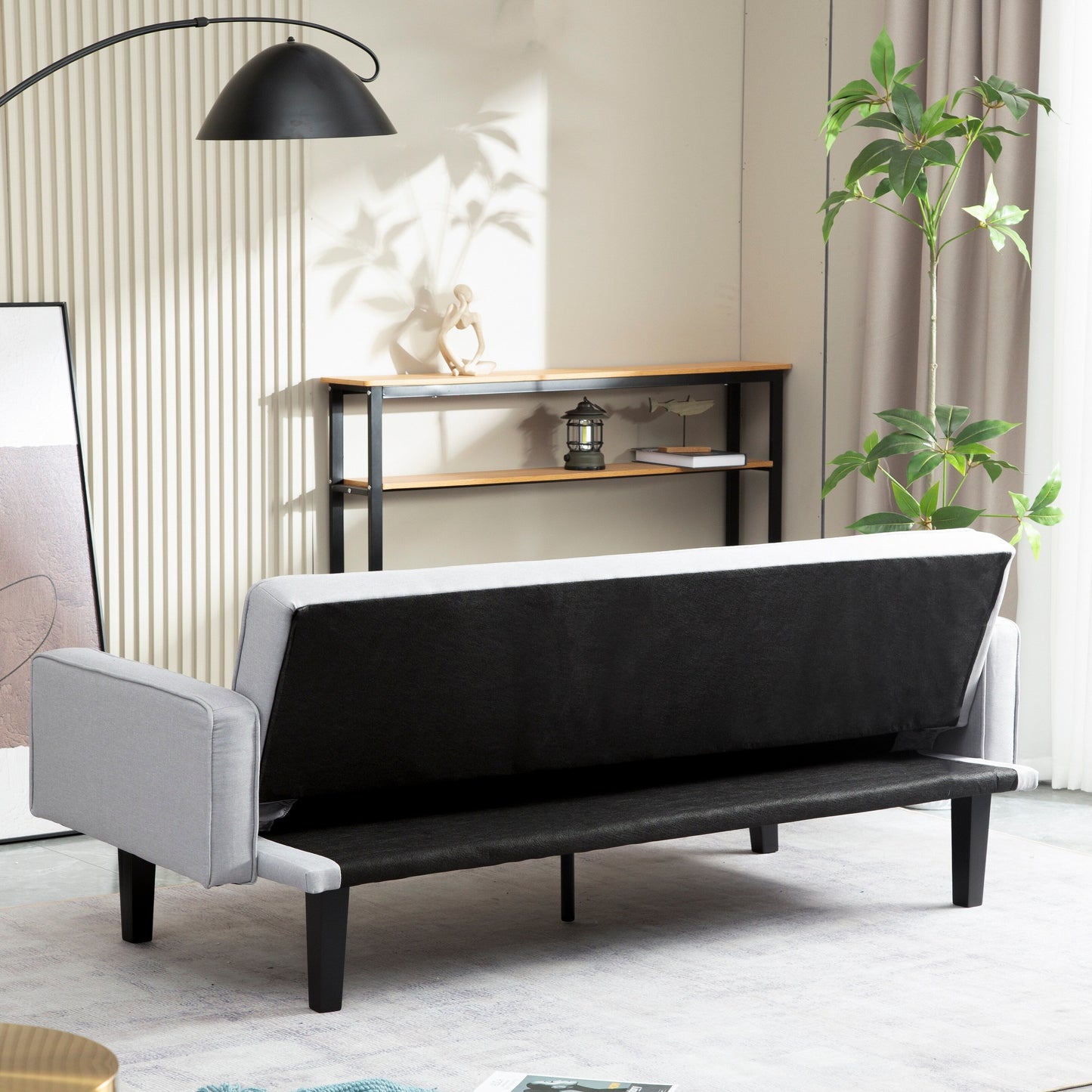 Divano letto futon trasformabile a 3 posti con gambe in legno