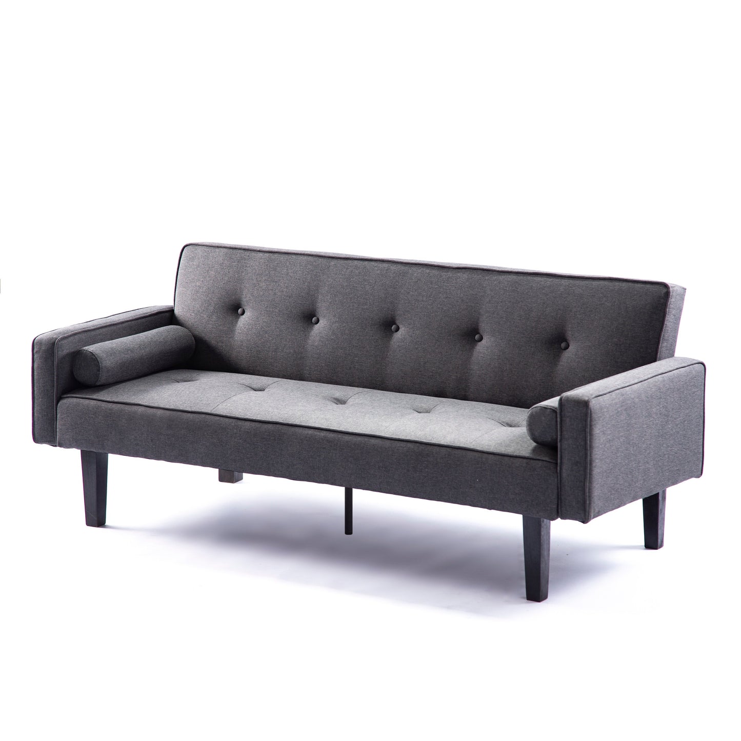 Divano letto futon trasformabile a 3 posti con gambe in legno