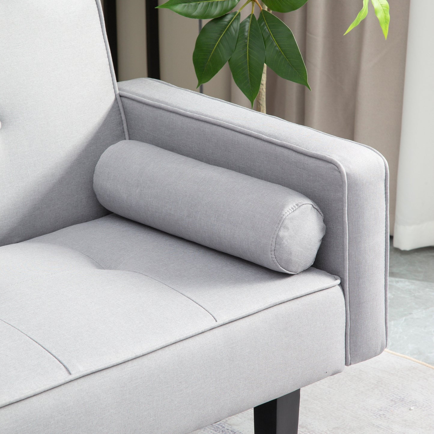 Divano letto futon trasformabile a 3 posti con gambe in legno