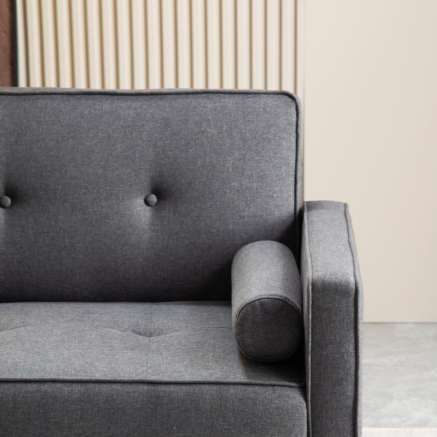 Divano letto futon trasformabile a 3 posti con gambe in legno