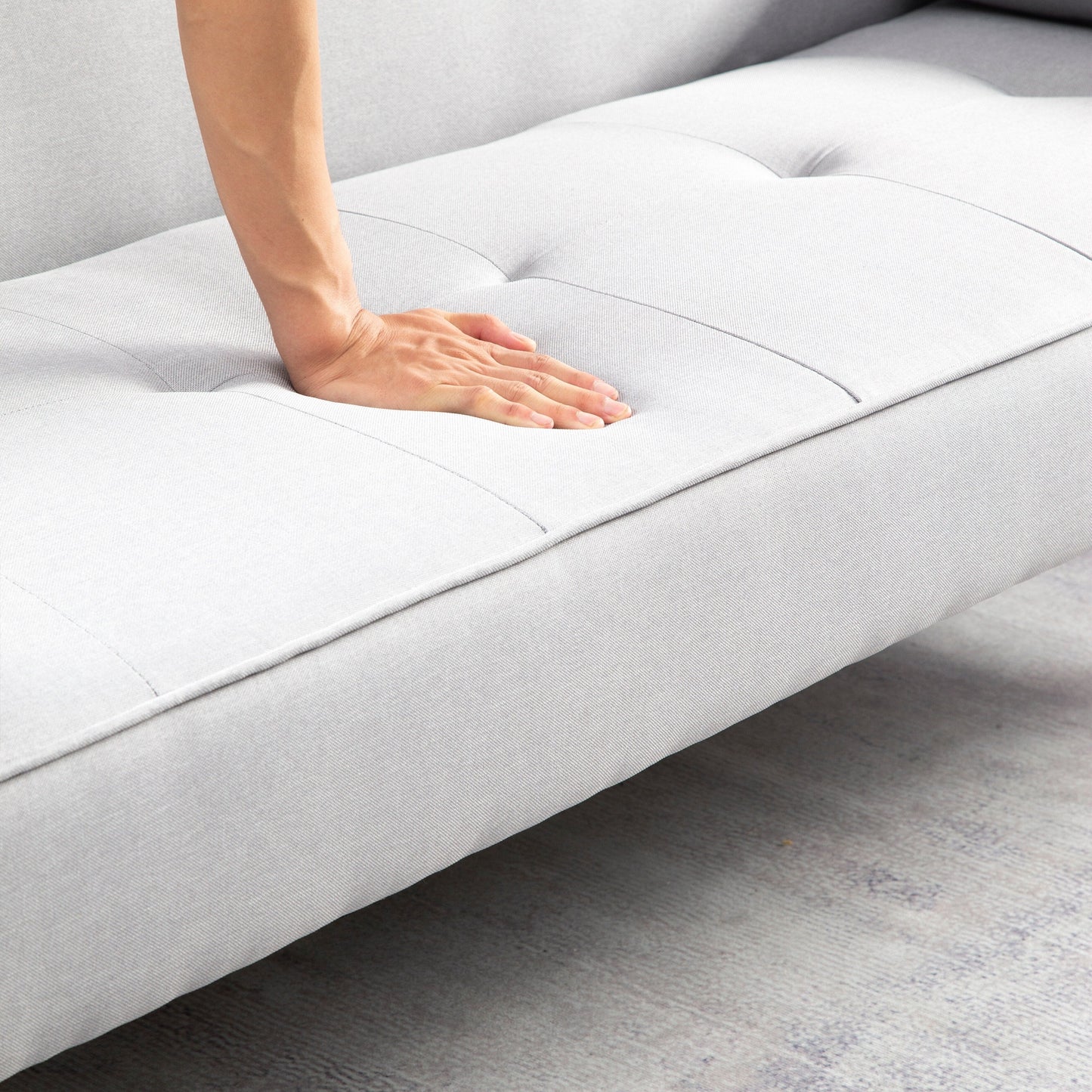 Divano letto futon trasformabile a 3 posti con gambe in legno