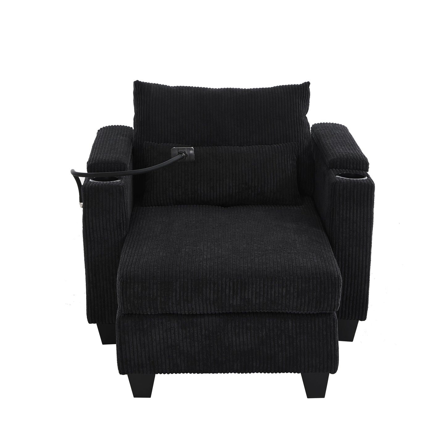 Divano letto trasformabile in chaise longue da 37,4 pollici, in velluto a coste, con porte USB e due portabicchieri.