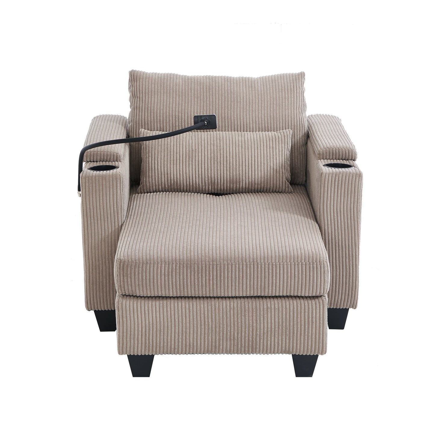 Divano letto trasformabile in chaise longue da 37,4 pollici, in velluto a coste, con porte USB e due portabicchieri.
