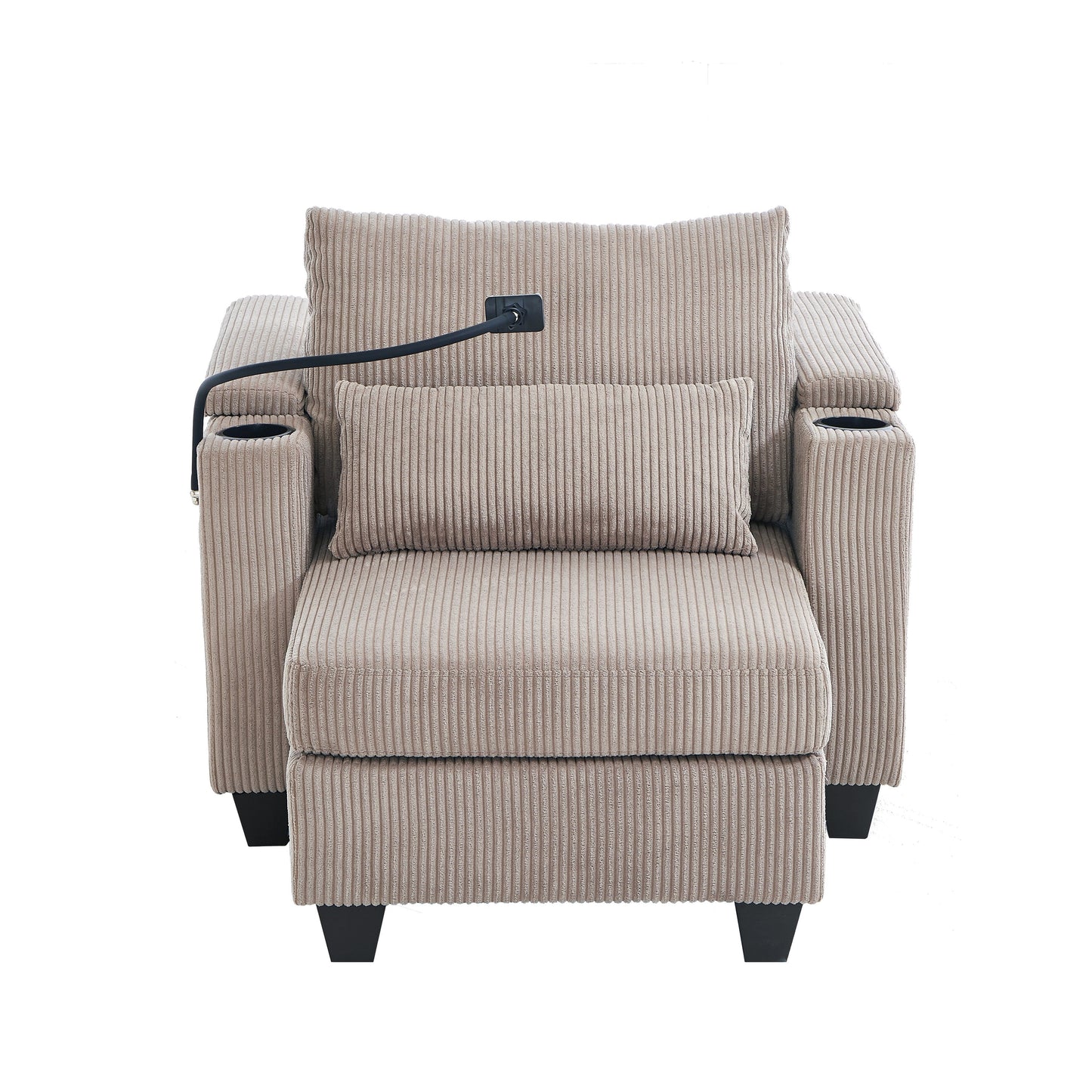 Divano letto trasformabile in chaise longue da 37,4 pollici, in velluto a coste, con porte USB e due portabicchieri.