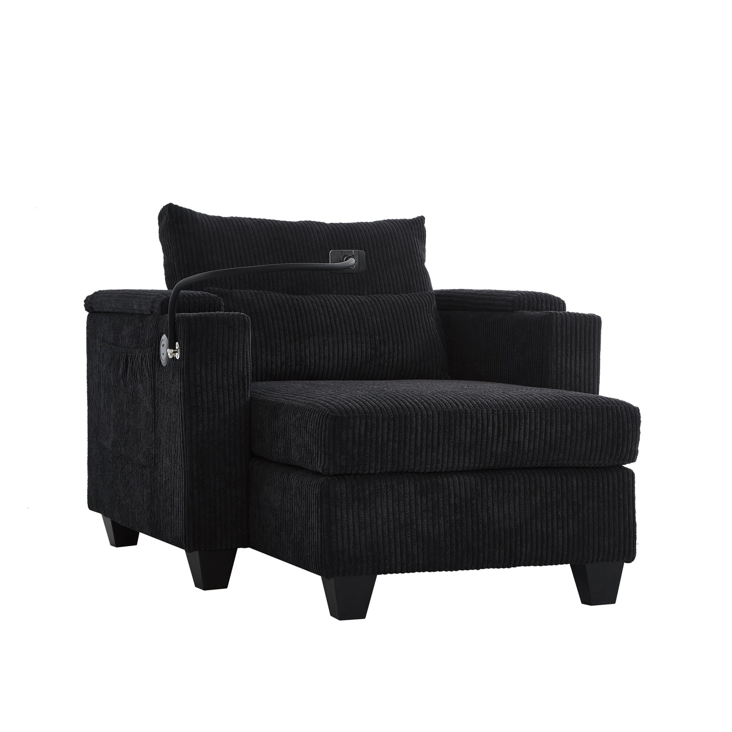 Divano letto trasformabile in chaise longue da 37,4 pollici, in velluto a coste, con porte USB e due portabicchieri.