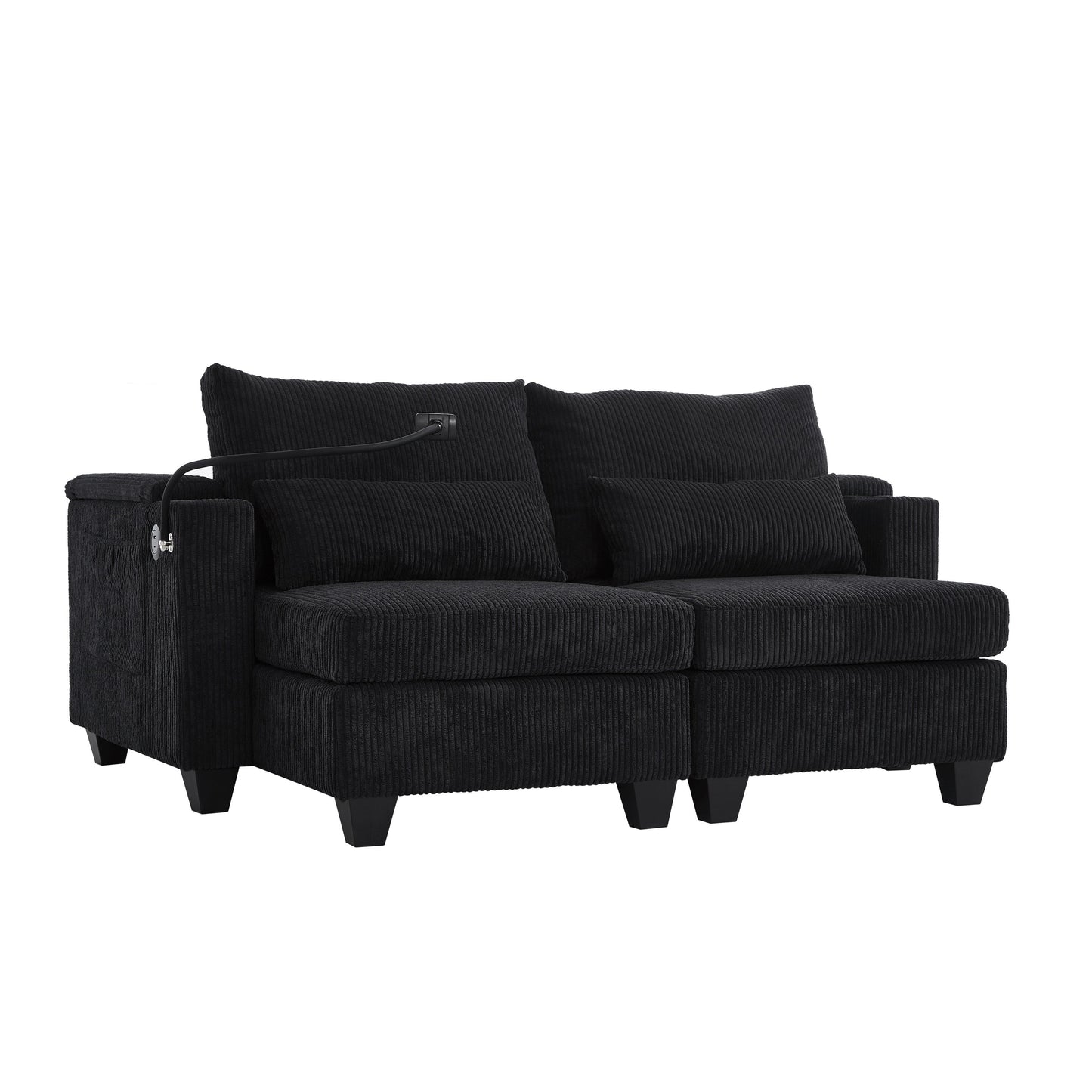 Divano letto trasformabile in chaise longue da 63 posti, divano letto in velluto a coste con porte USB e due portabicchieri