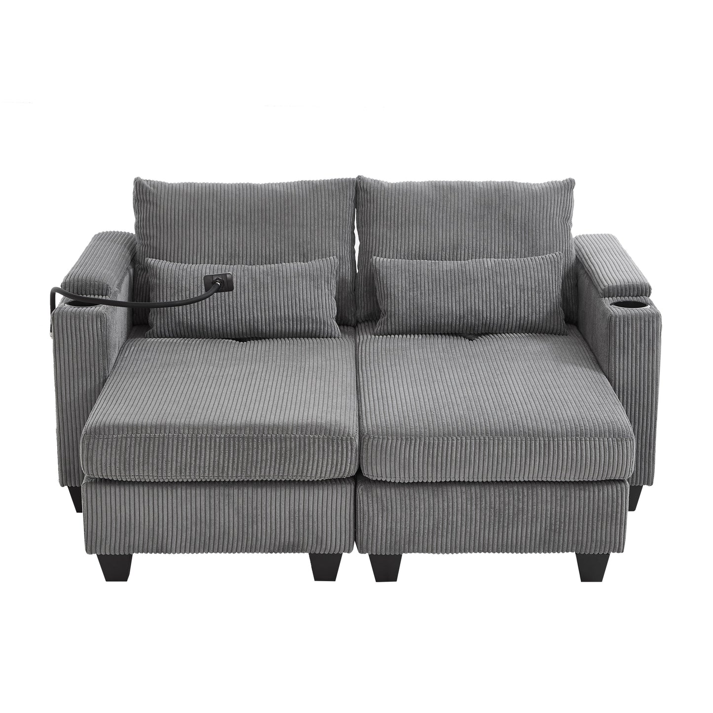 Divano letto trasformabile in chaise longue da 63 posti, divano letto in velluto a coste con porte USB e due portabicchieri