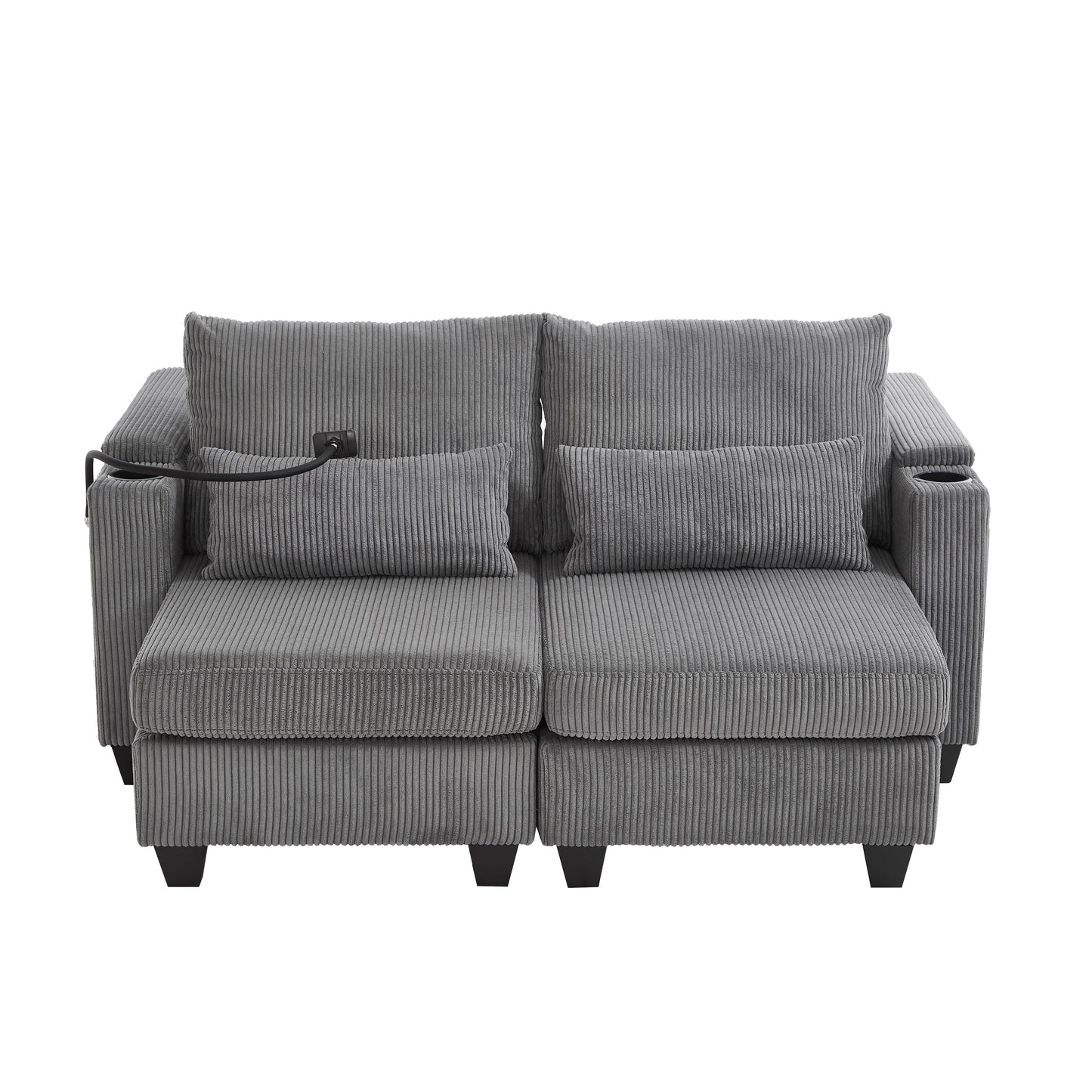 Divano letto trasformabile in chaise longue da 63 posti, divano letto in velluto a coste con porte USB e due portabicchieri