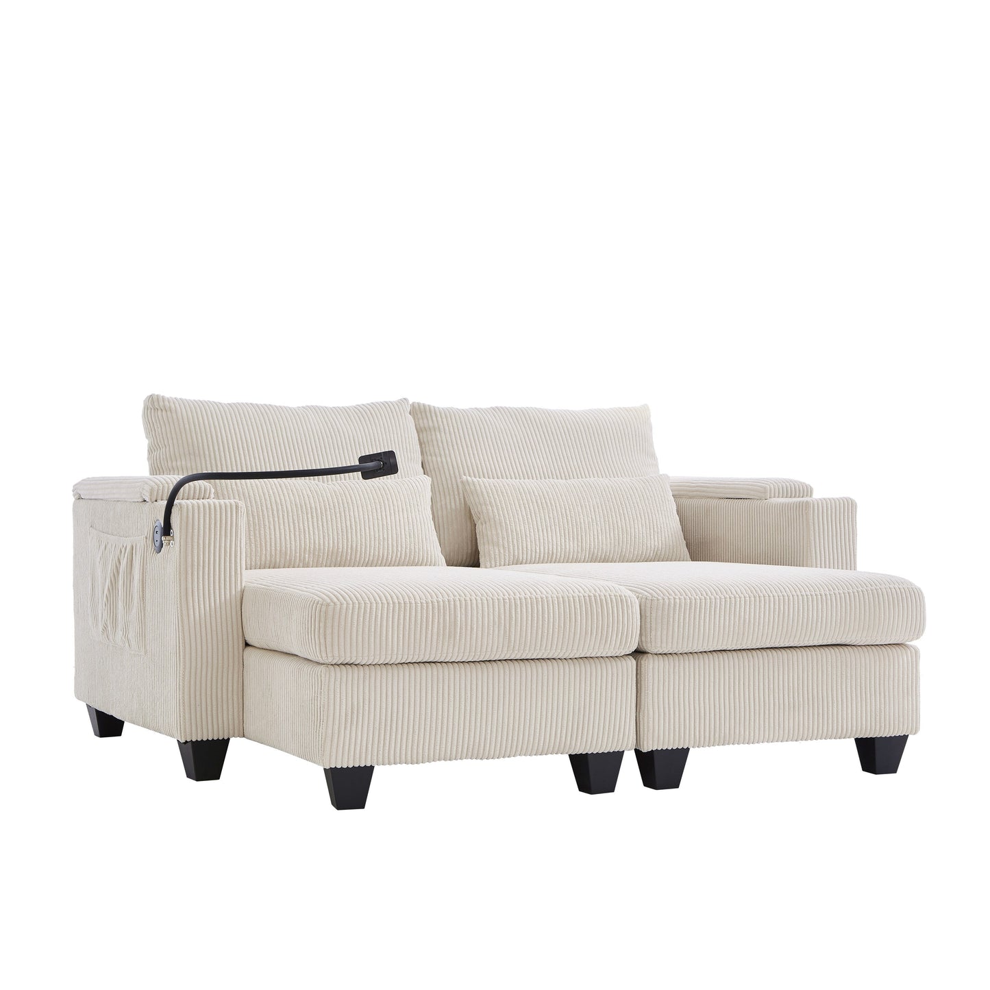 Divano letto trasformabile in chaise longue da 63 posti, divano letto in velluto a coste con porte USB e due portabicchieri